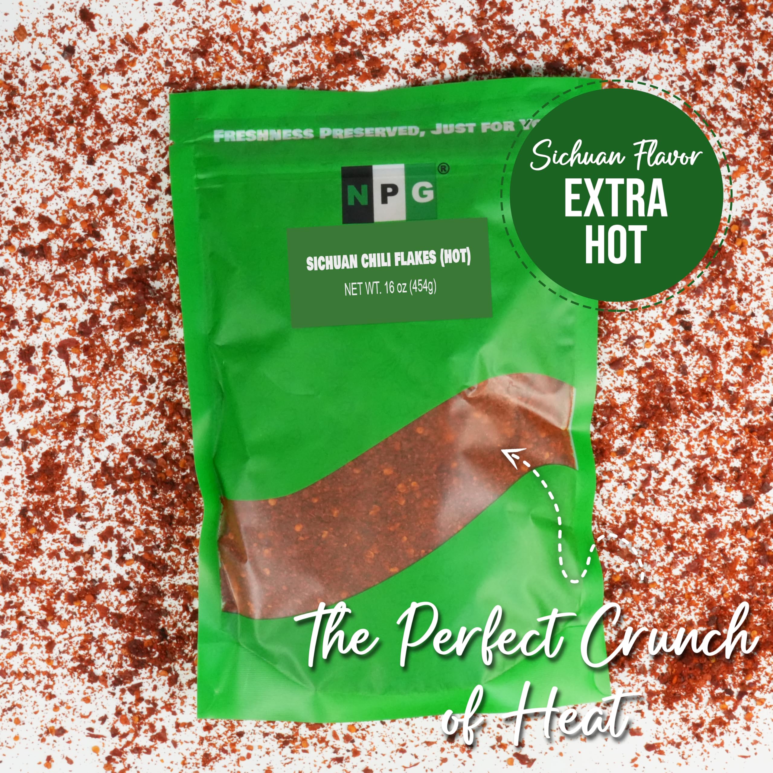 NPG Authentic Sichuan Chili Flakes 16 Oz, Extra Hot, Szechuan Crushed Red Pepper Flakes Bulk, Essential Spice Seasoning for Making Kimchi, Chili Oil, Stir-fry, Pizza, Salads, and Tacos