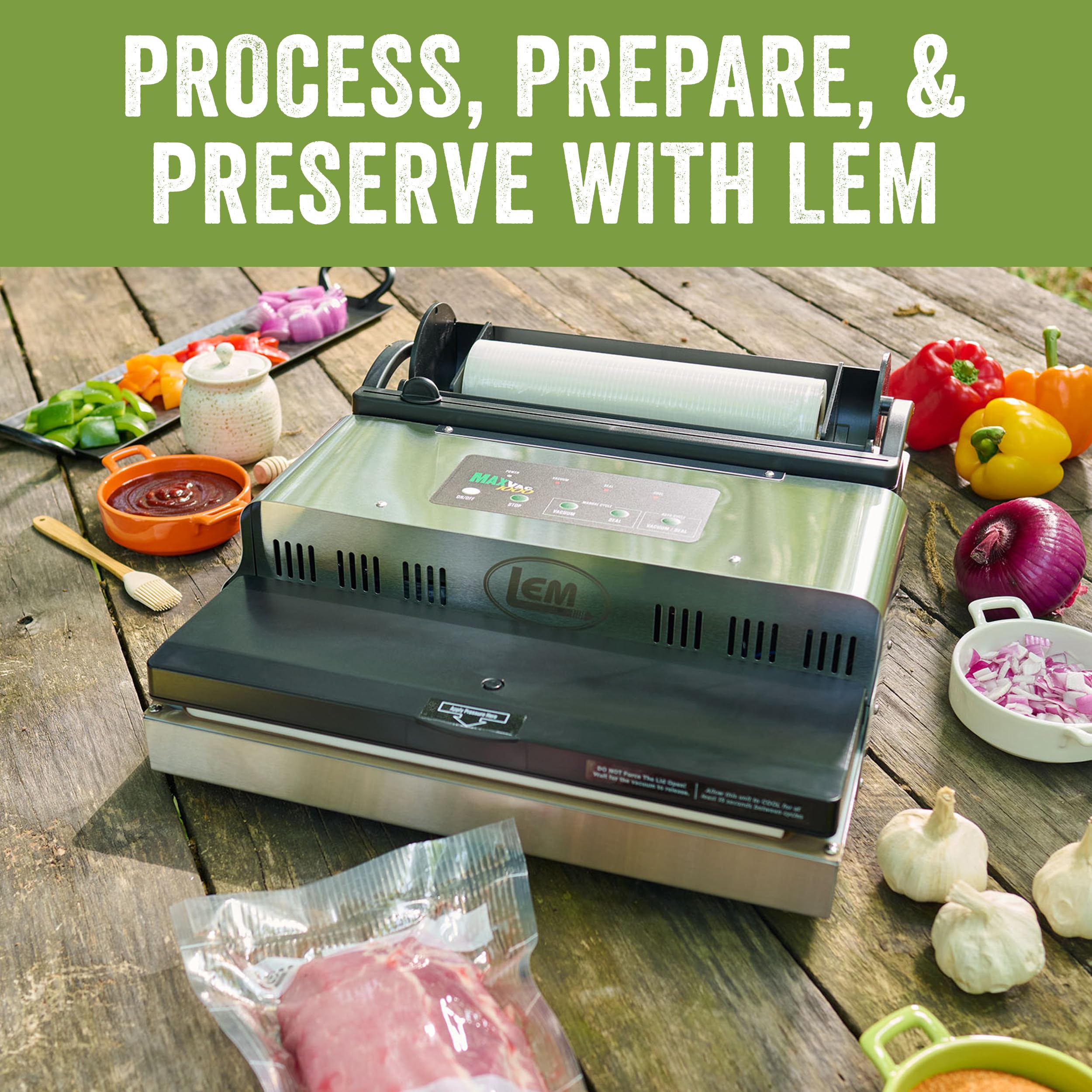 LEM Products MaxVac 1000 Stainless Steel Vacuum Sealer with Removable Bag Holder and Cutter, Silver and Black