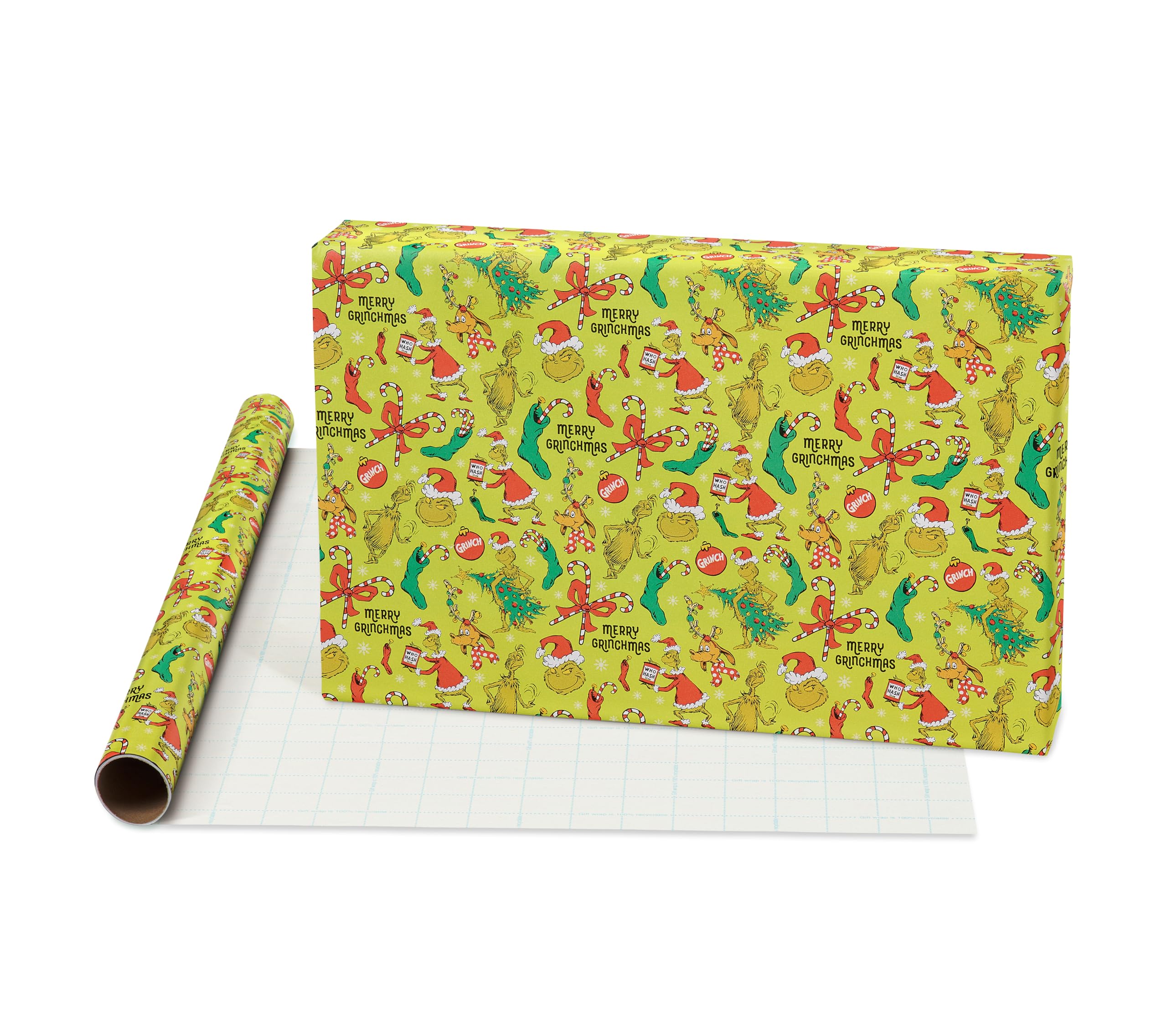 American Greetings 105 sq. ft. Grinch Christmas Wrapping Paper Bundle with Cut Lines, Grinch (3 Rolls 30 in. x 14 ft.)