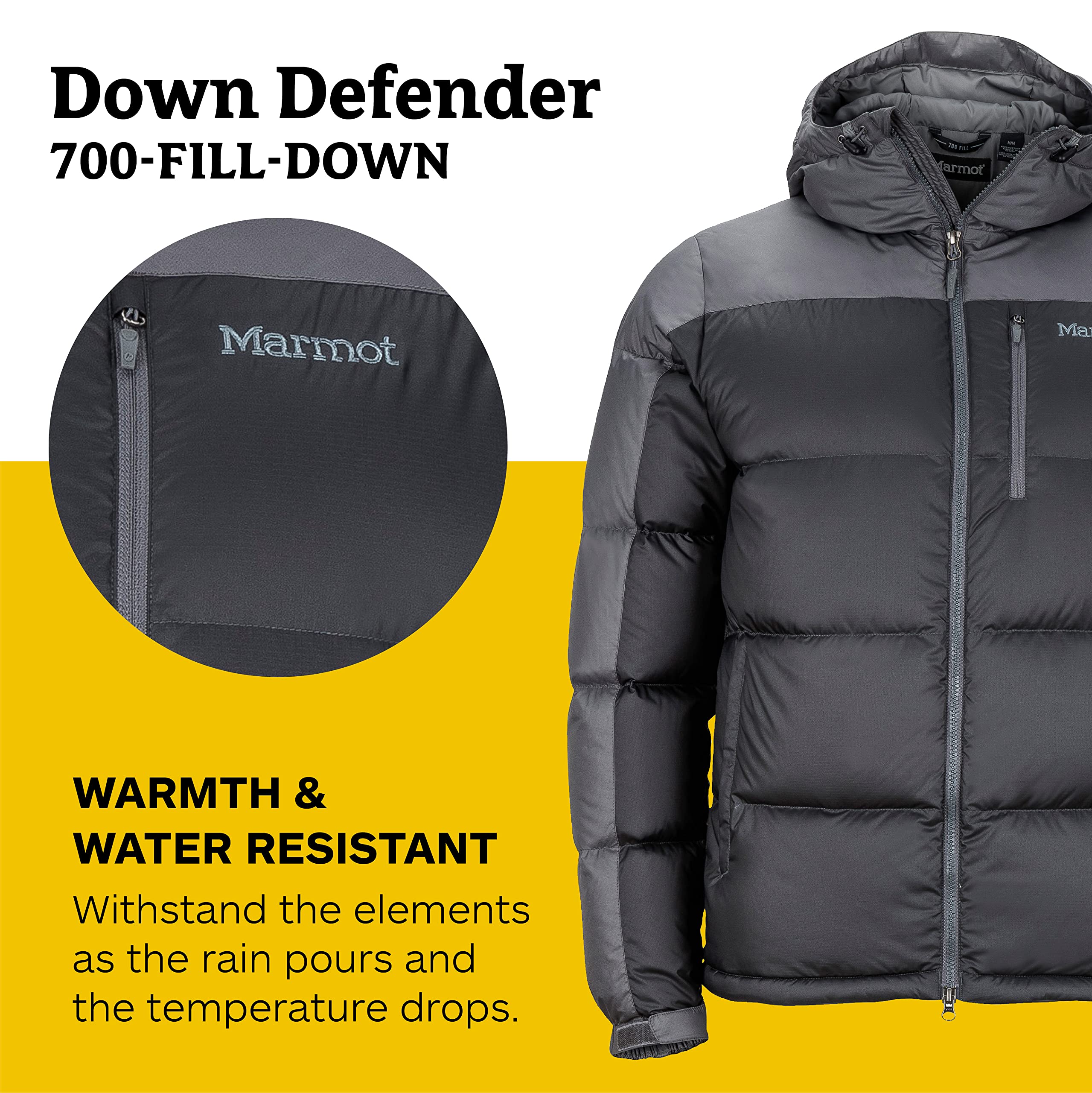 MARMOT Men’s Guides Hoody Jacket | Down-Insulated, Water-Resistant, Lightweight, Slate Grey/Cinder, Small