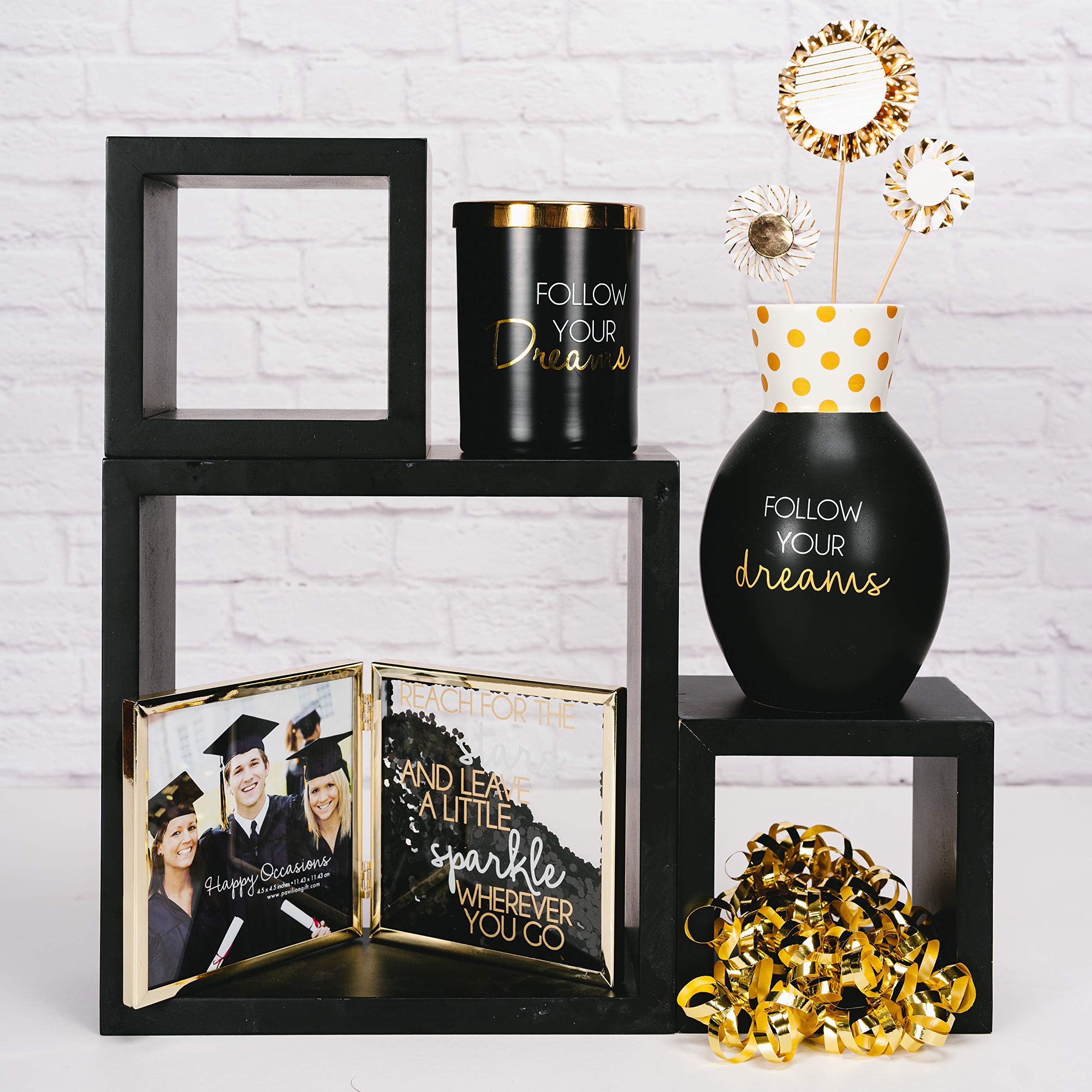 Pavilion Gift Company Reach For The Stars And Leave A Little Sparkle Wherever You Go - 9.75 Inch Double-Sided Hinged Glitter Picture Frame For 4.5 Inch Square Photo