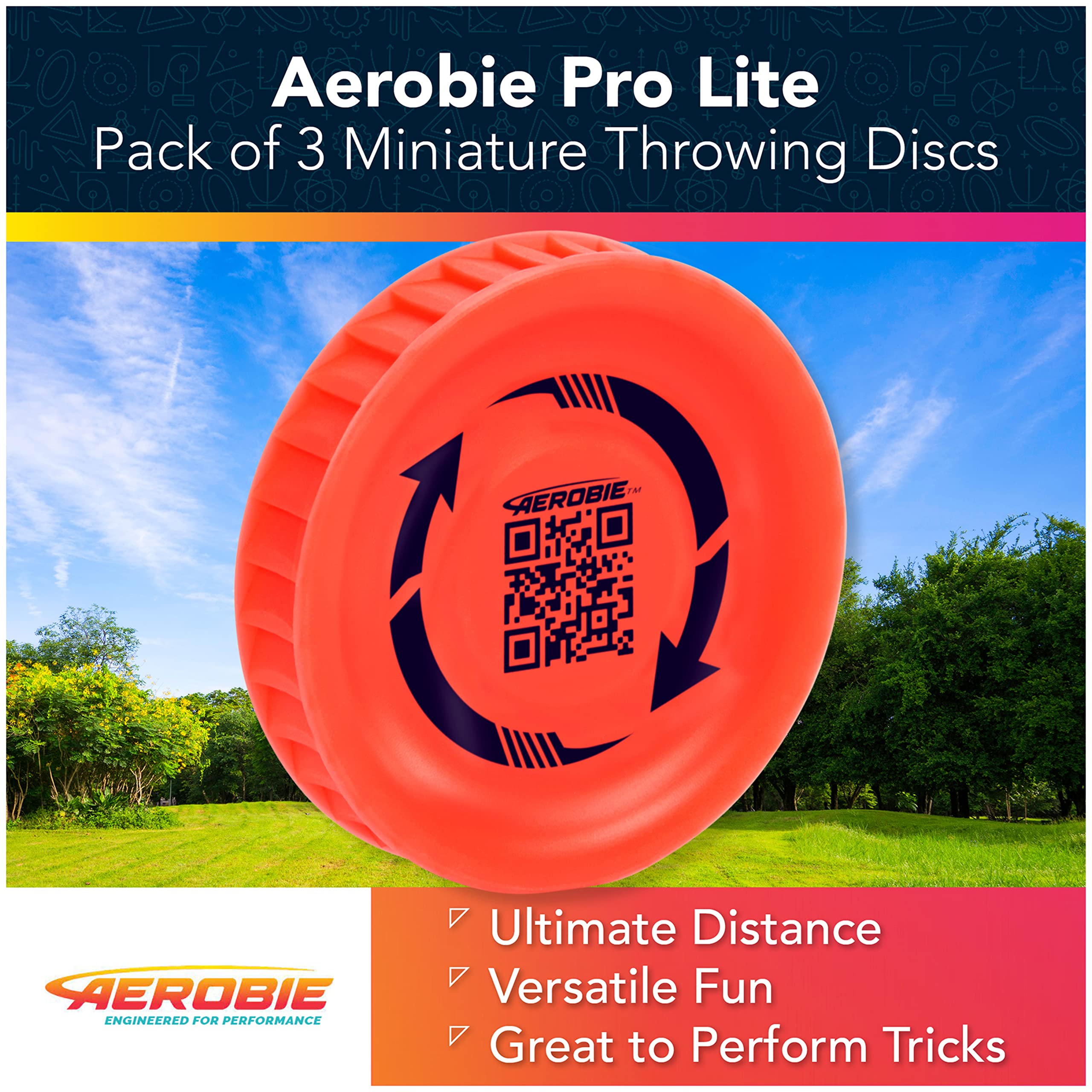 Aerobie Pro Lite 3-Pack Miniature Throwing Discs, Perfect for Kids, Backyard Games & Disc Golf, Outdoor Games for Adults and Family Ages 5 & Up