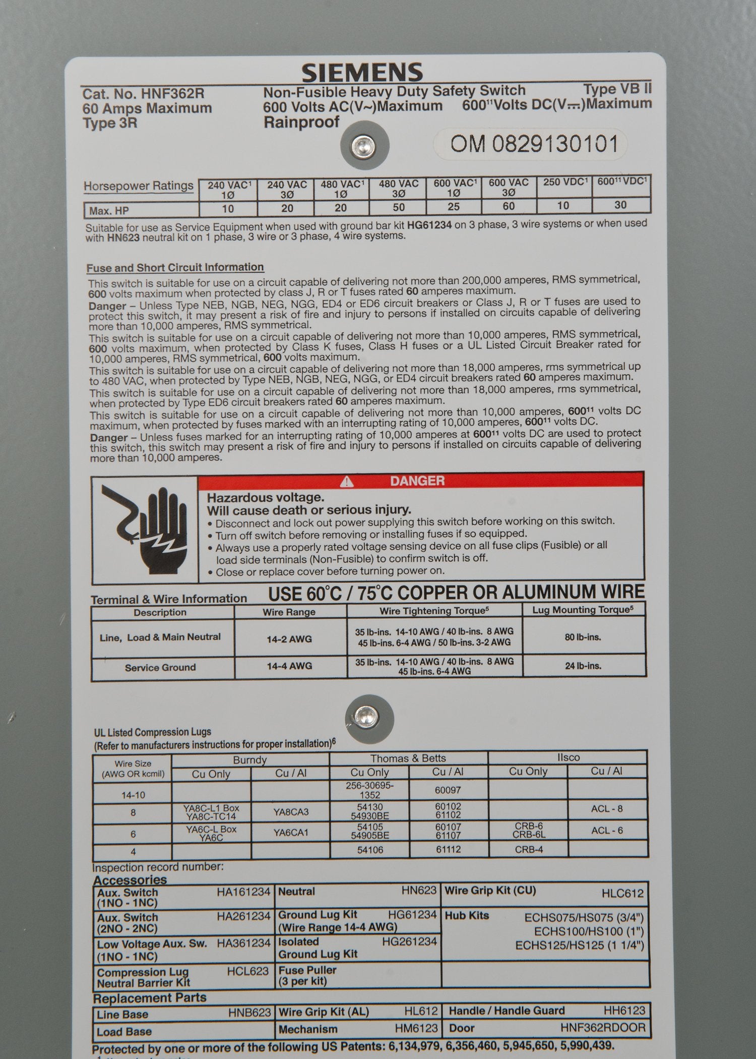 Siemens HNF362R 60-Amp 3 Pole 600-volt 3 Wire Non-Fused Heavy Duty Safety Switches