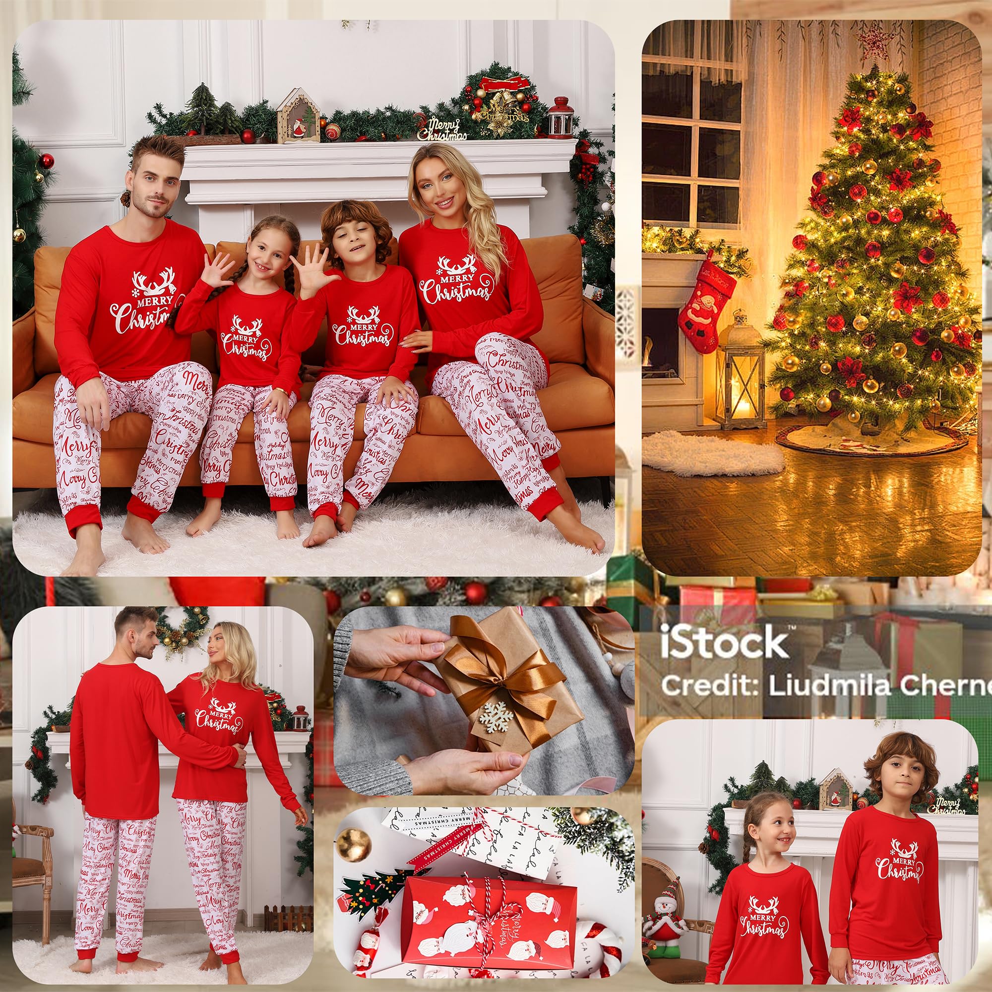 JAXUH Matching Family Christmas Pajamas, Cute Xmas Antler Print Pjs Sets for Couples/Adult, Holiday 2 Piece Sleepwear Nightwear Jammies (4-6 Years, Youth, Red Antlers)