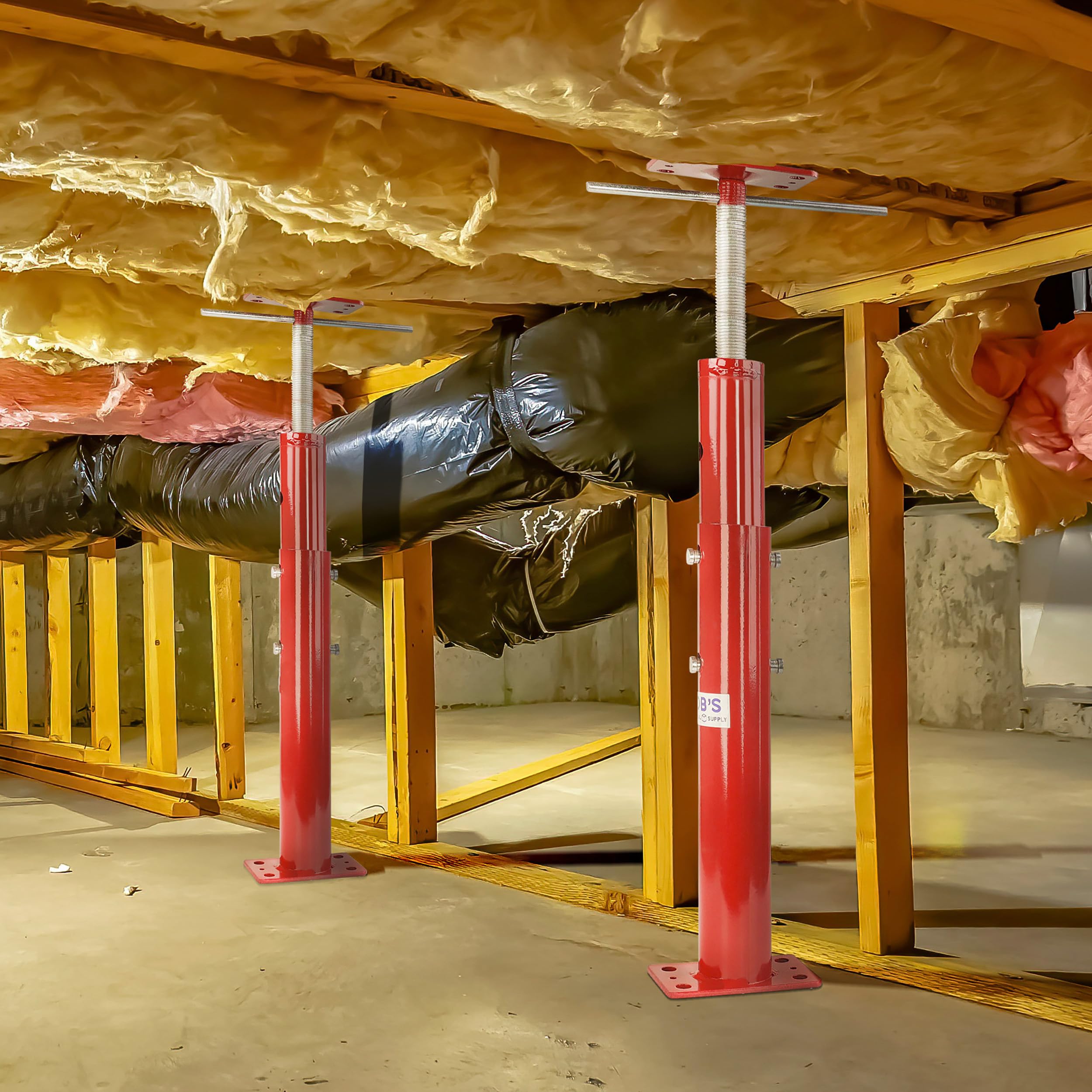 BISupply Basement Floor Jack 19” - 36” Adjustable Support Beam House Jack Post - Floor Lifting Joist Beam Brace for Cellar Ceiling 9700 lbs Max Capacity Screw Pole Jack - 6 Pack
