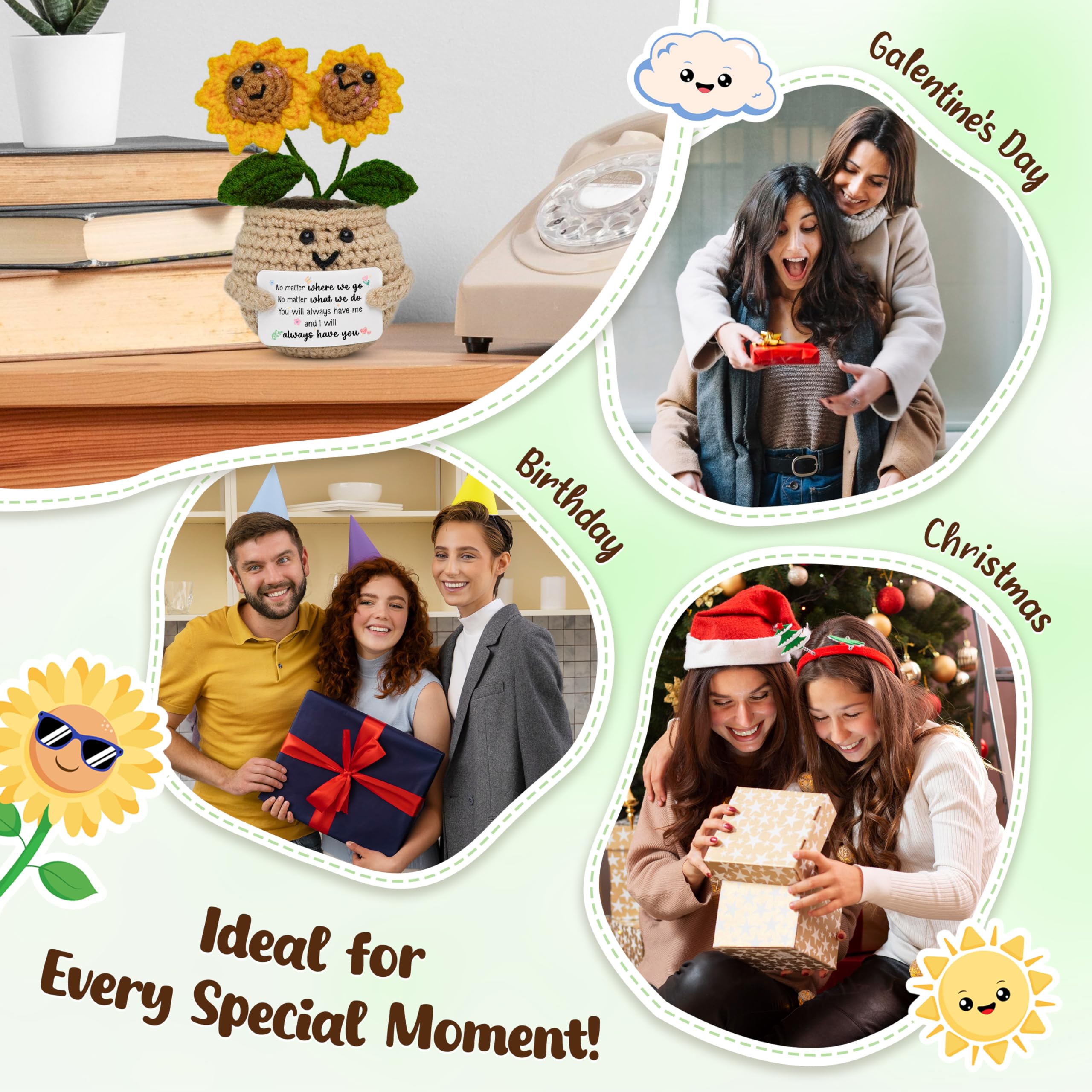OASSIE Best Friend Birthday Gifts for Women - Emotional Support Crochet Sunflower with Card - Best Friend Friendship Birthday Gifts for Women Friends Bestie BFF Coworker, Gift for Friends Female