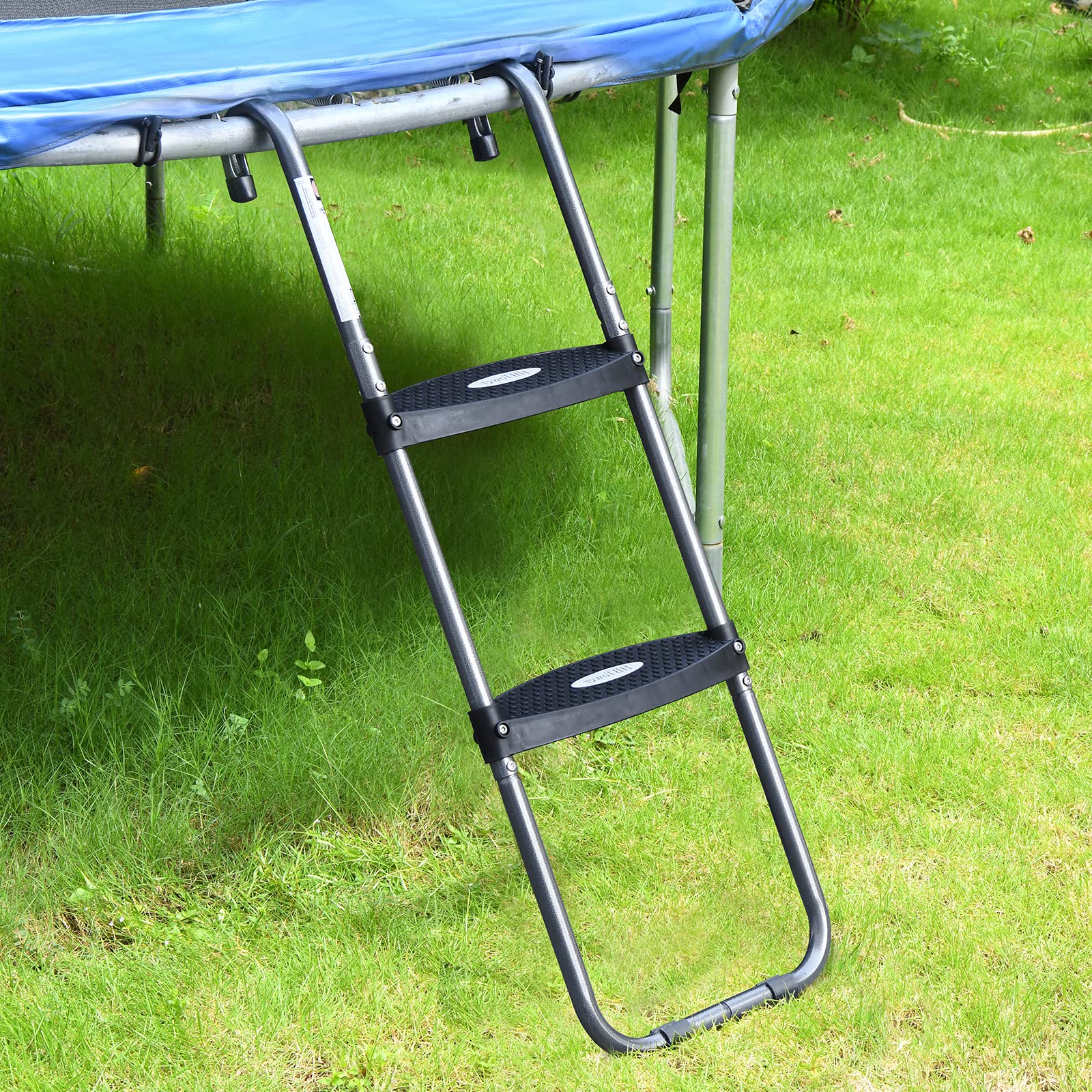 HBTower Trampoline Ladder with Horizontal and Wide Steps, Universal Hook, UV Treated Steel, 220 lbs Capacity Trampoline Accessories for Children Kids
