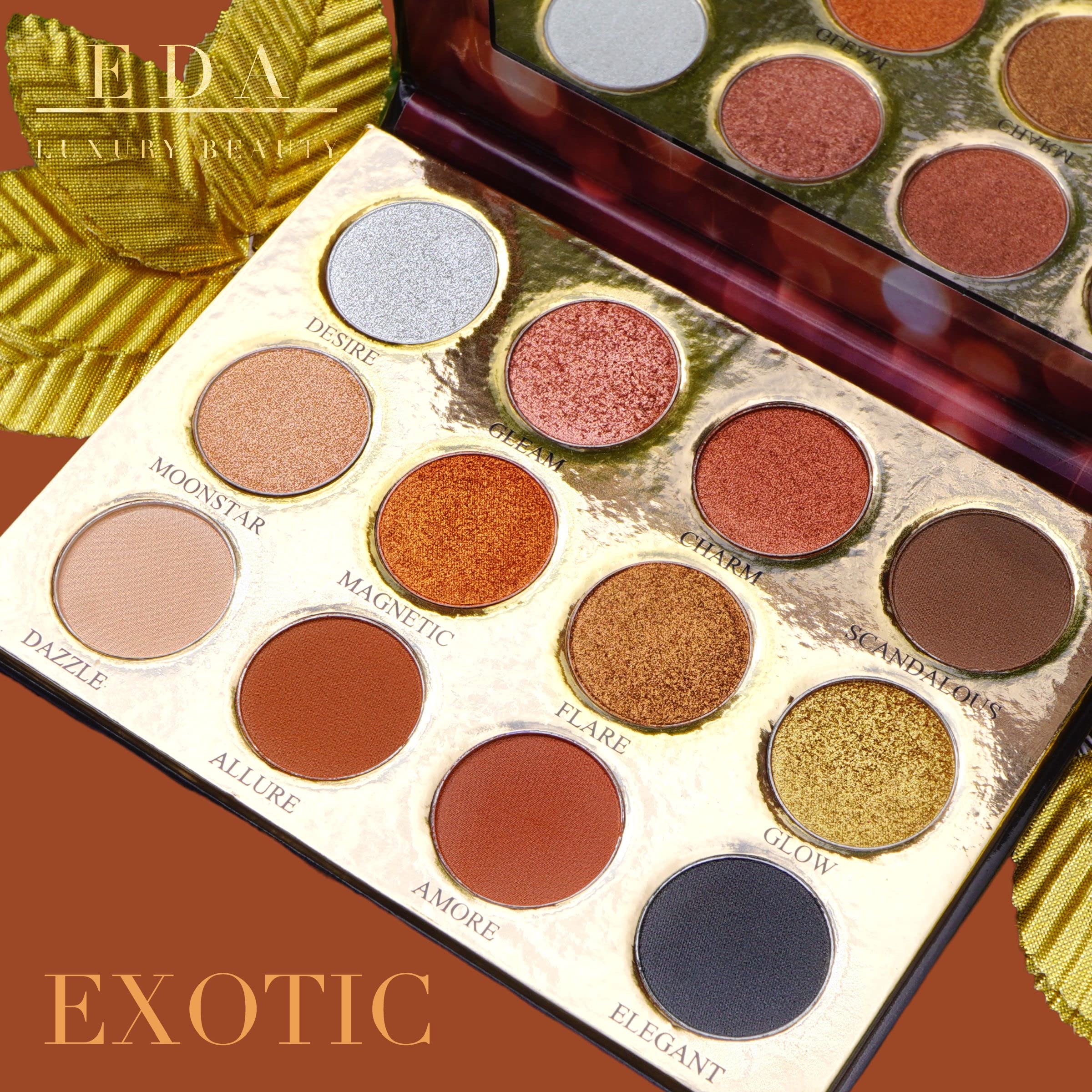 EDA LUXURY BEAUTY Luxe Exotic Eyeshadow Palette - Matte, Shimmer, Glitter & Metallic Eye Makeup Pallet Highly Pigmented Colorful Powder - Long Lasting Eye Shadow - Vegan & Paraben-Free