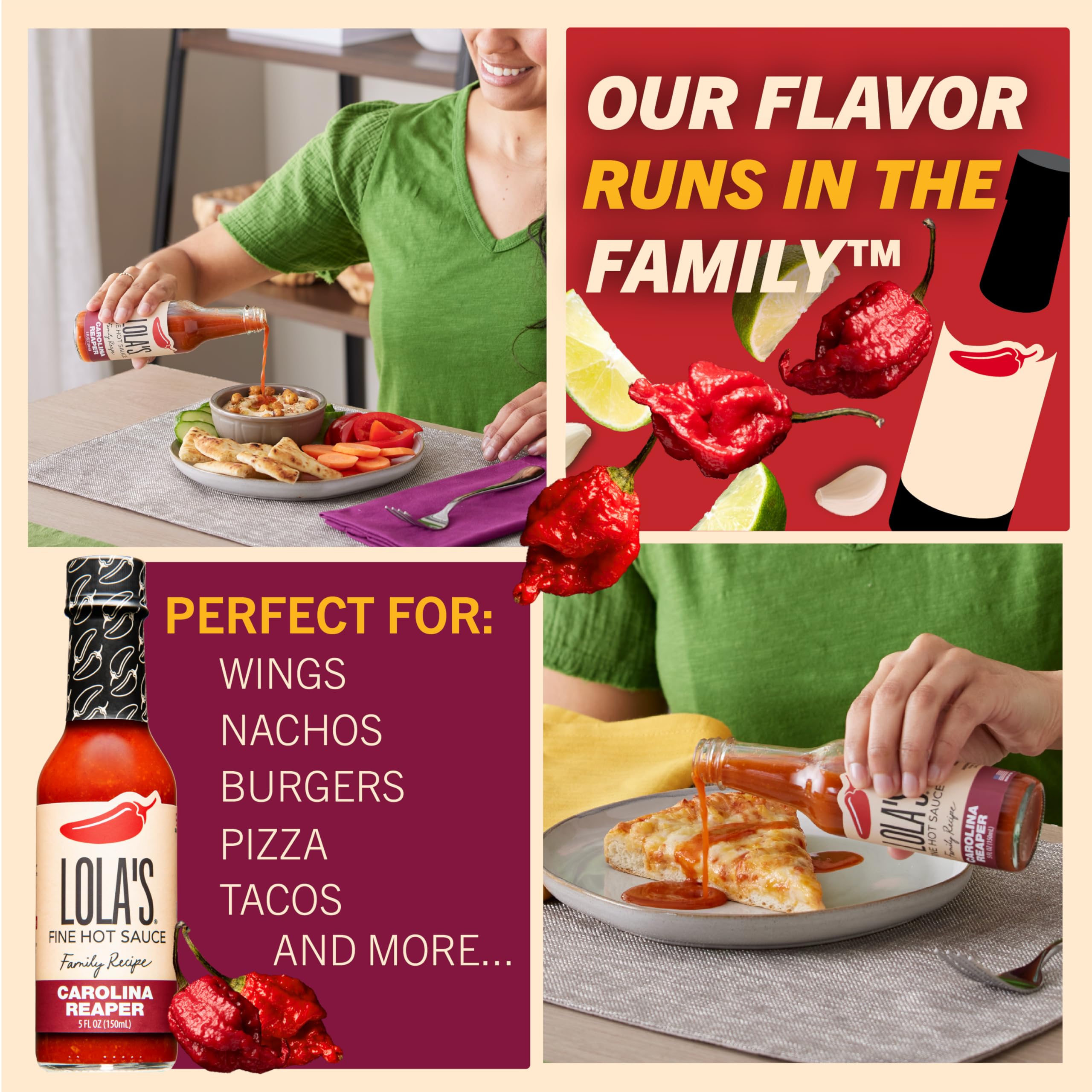 Lola’s Carolina Reaper Hot Sauce | Made with Red Jalapenos & Carolina Reaper Peppers | 0 Calories, 0g Fat, Low Sodium | All-Natural, Keto, Gluten-Free | 5 Fl Oz (Pack of 1)