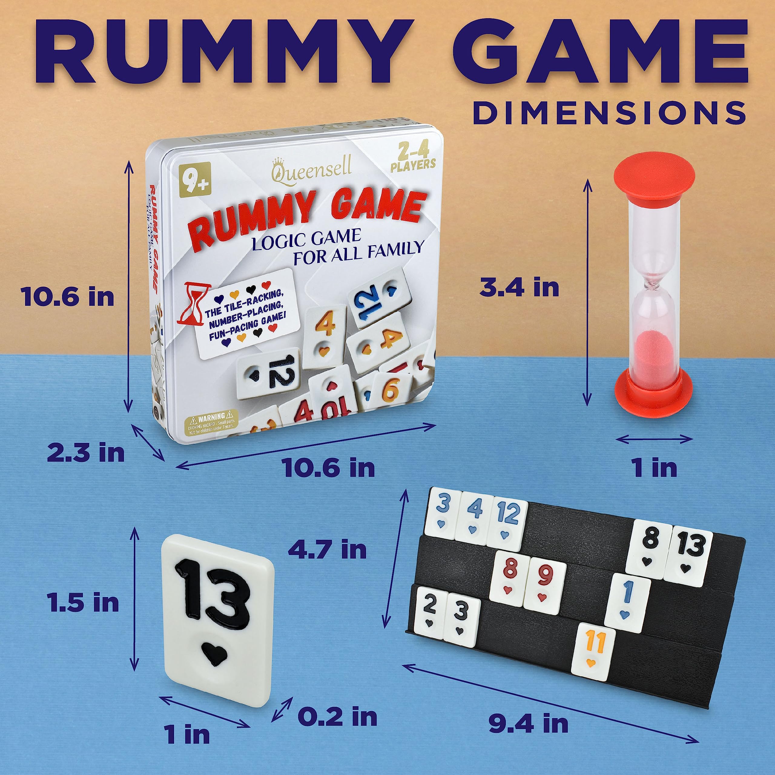 Queensell Rummy Cube Game Classic with Metal Case, Timers and Holders, Classic Rummy Game for Kids and Adults