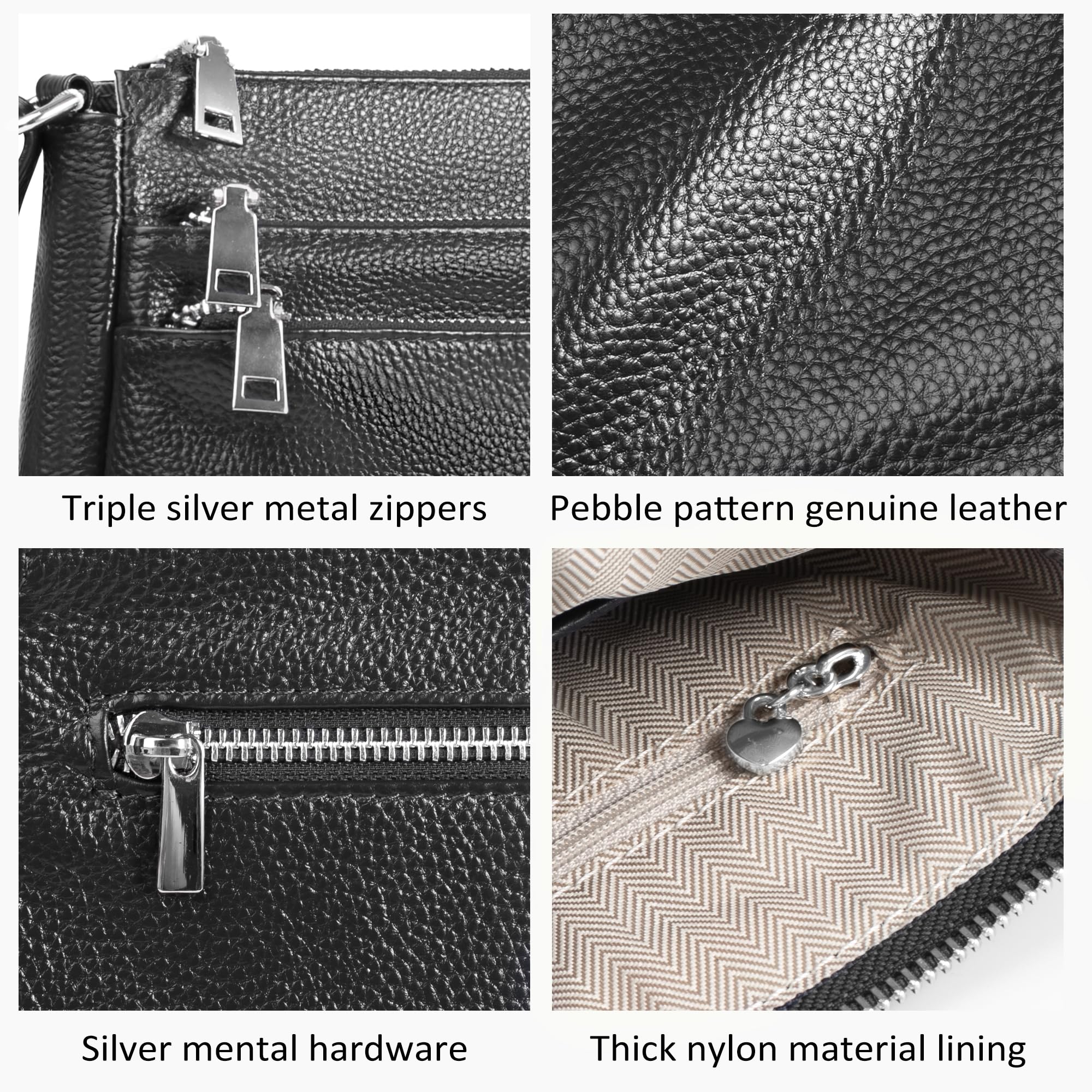 befen Genuine Leather Black Small Crossbody Purses Bags for Women, Woman Pocketbooks Shoulder Bag Satchel Purse with Multi Zipper Pockets