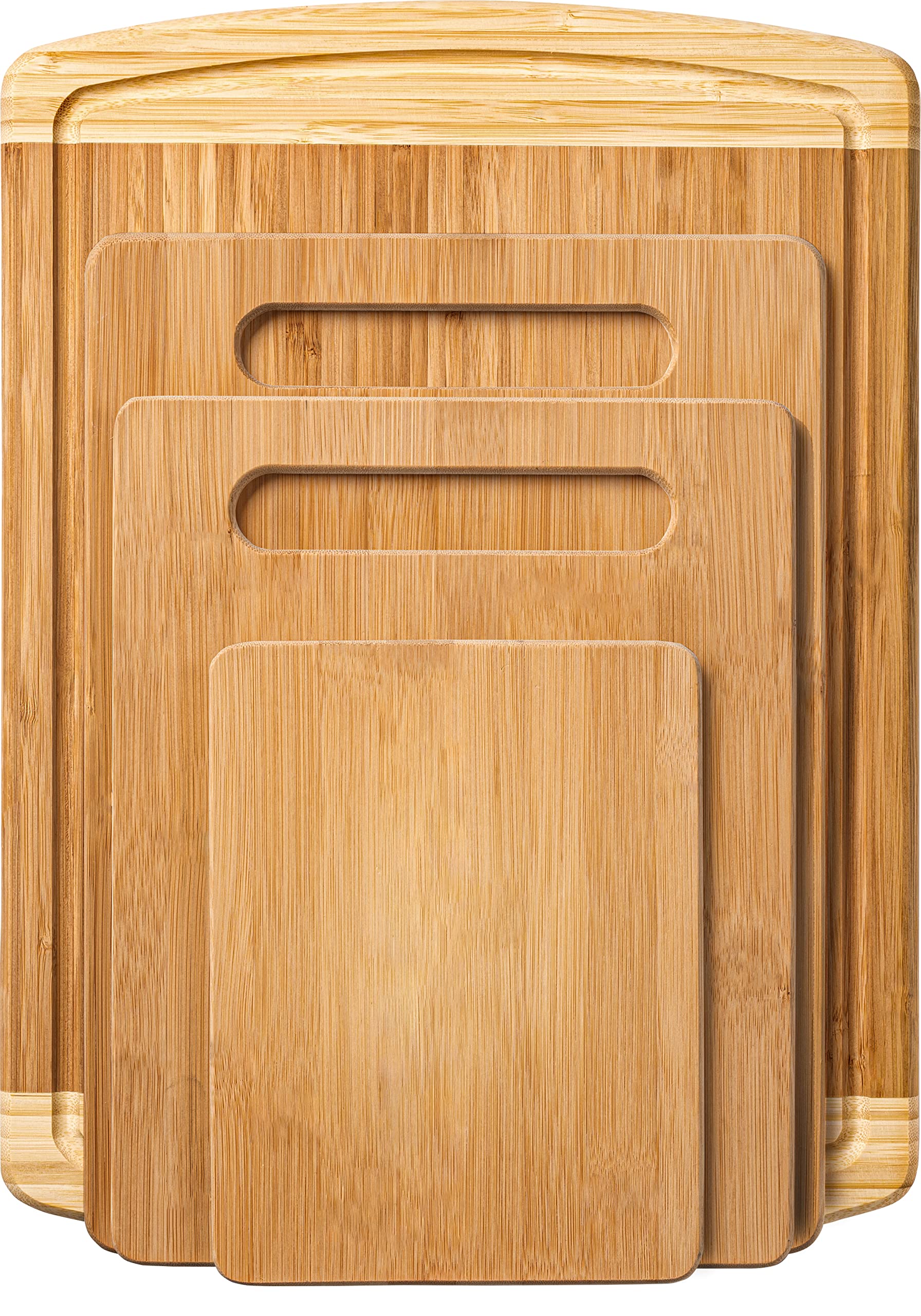 Bamboo Cutting Board Set - Wood Cutting Boards for Kitchen, Chopping Board with Juice Groove for Meat, Cheese and Vegetables - Large Butcher Block, Cheese Board & Charcuterie Board (Set Of 4)