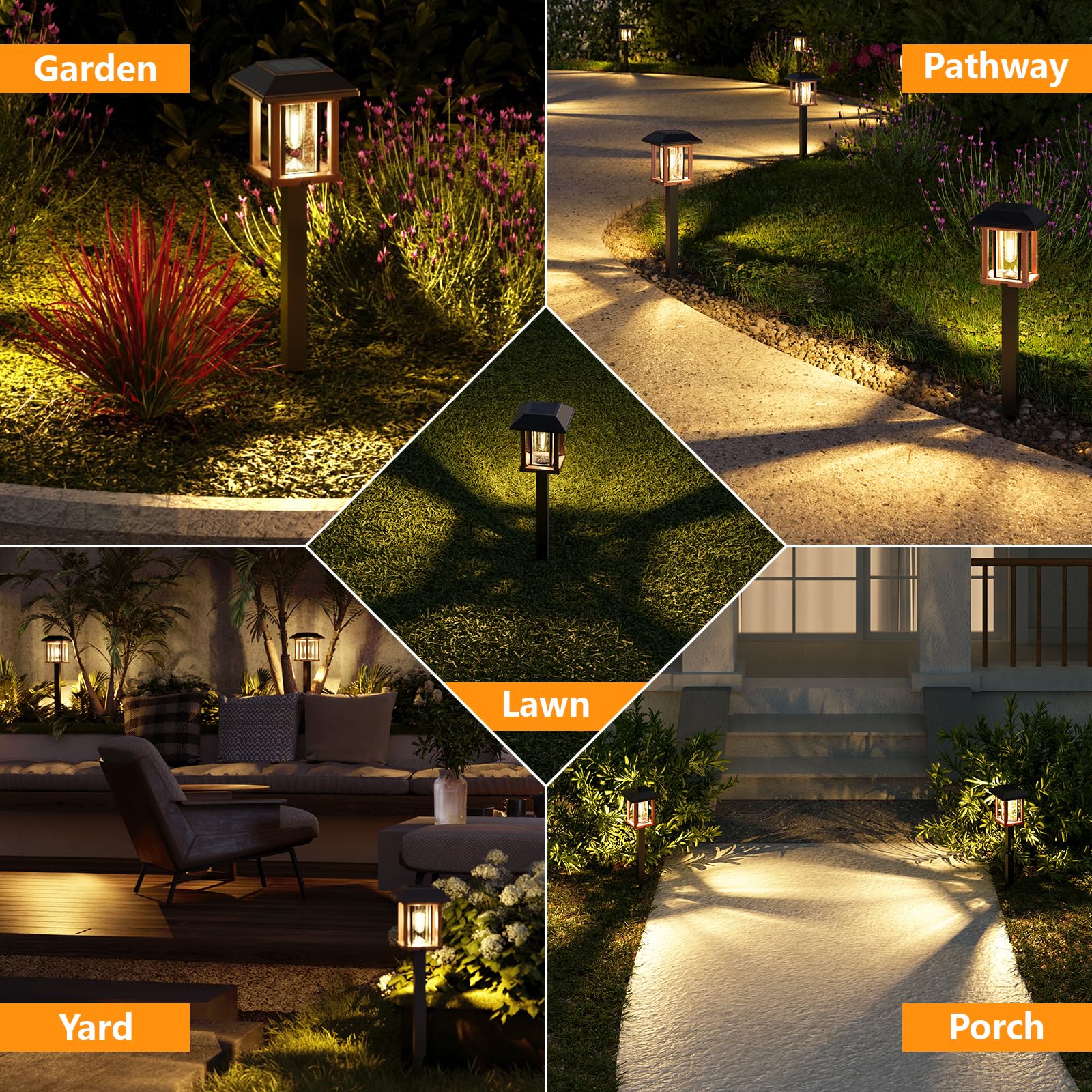 XMCOSY+ Solar Lights Outdoor Waterproof - 2-Tone Bronze & Wood Tone (Color), 20 LM LED Garden Lights Solar Powered Glass Metal, Outdoor Solar Lights for Yard Landscape Driveway Walkway (Warm White)