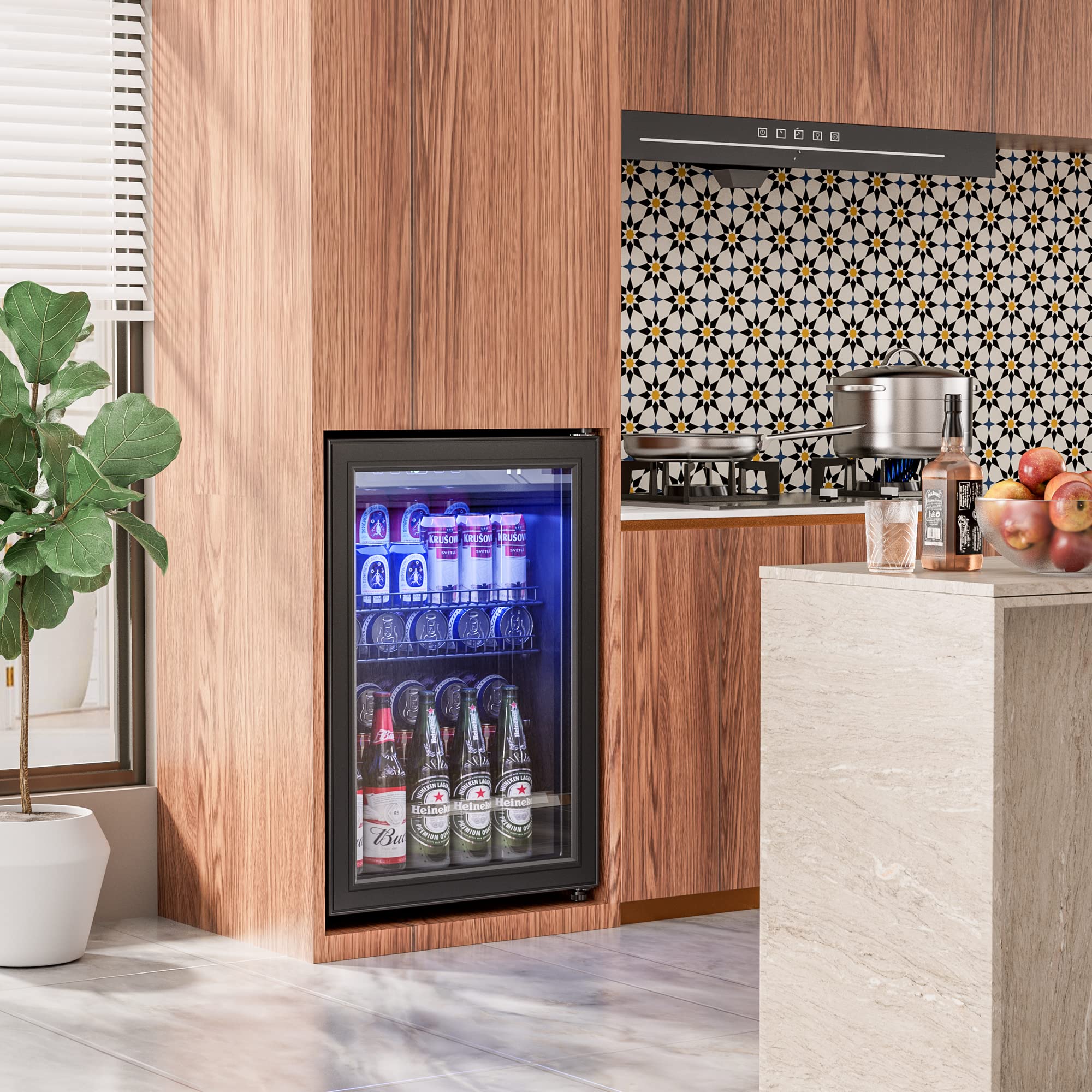 Manastin Beverage Refrigerator Cooler Freestanding Mini Fridge Cooler with Glass Door, Adjustable Shelves & Digital Temperature Display for Soda, Beer or Wine (Black, 2.47 Cu.Ft)