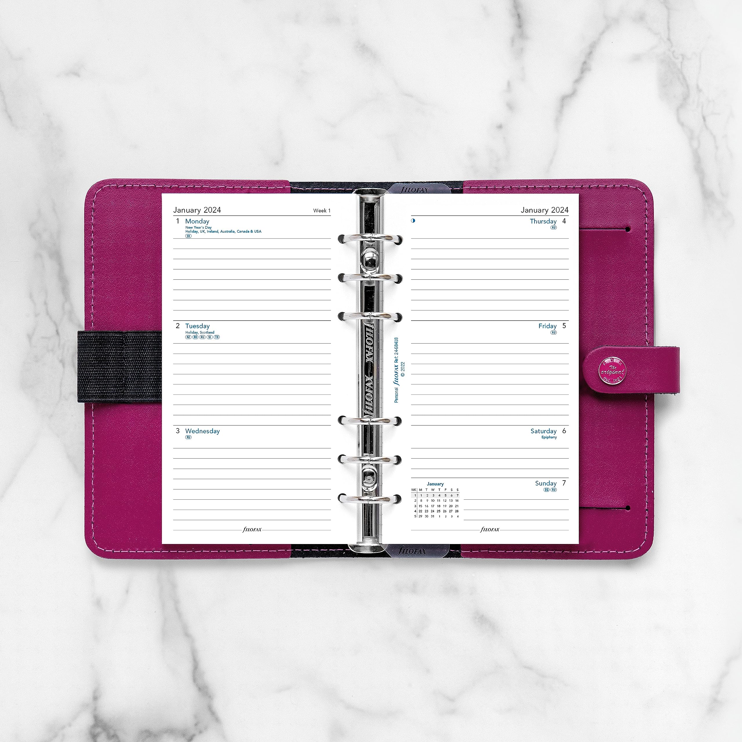 Filofax Calendar Diary Refill, Personal/Compact Size, Week-to-View, White Paper, Ruled, English, 2024 (C68418-24)