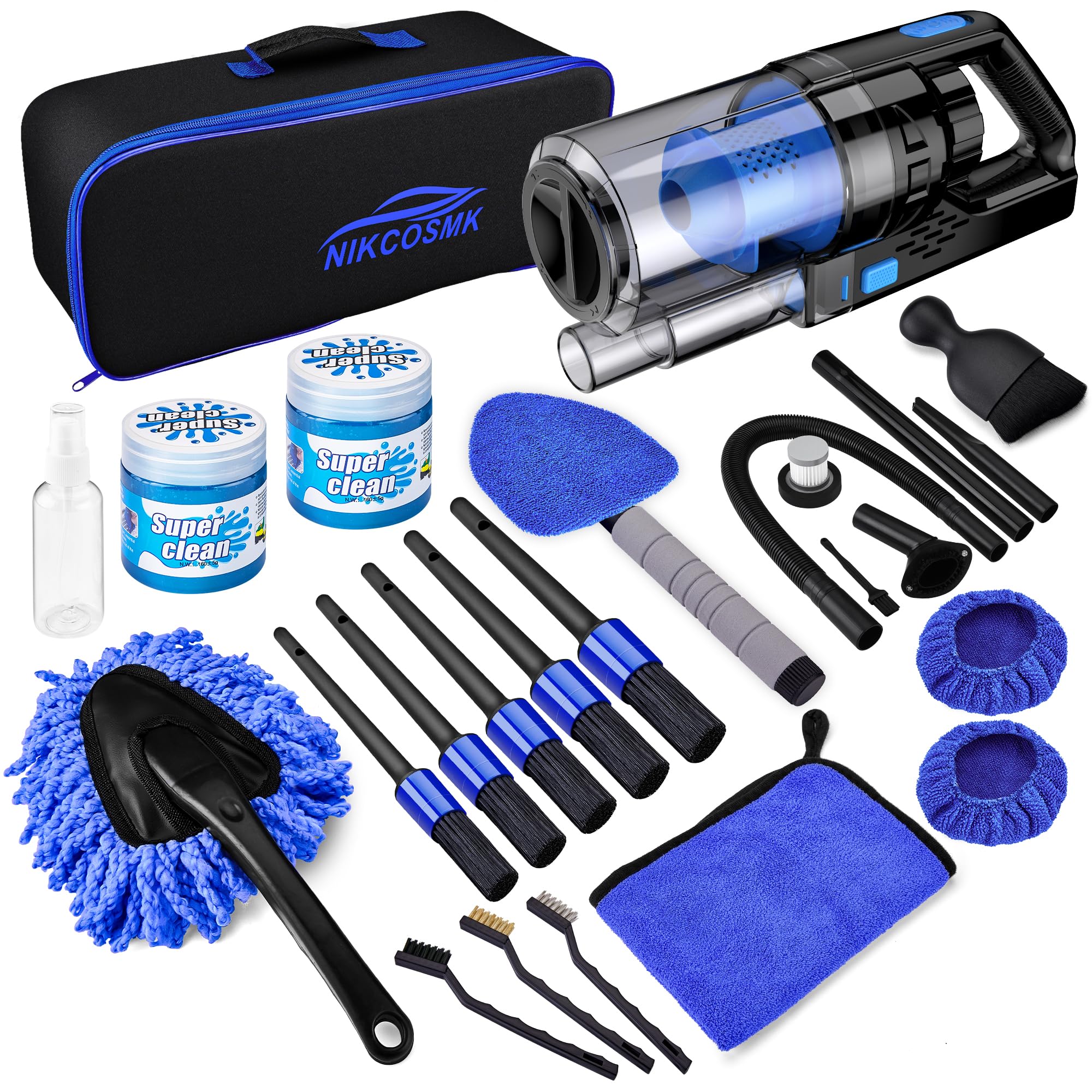 17pcs Car Detailing Kit Interior Cleaner, Car Interior Cleaning Kit with Handheld Car Vacuum, Car Detailing Brushes, Windshield Cleaning Tool, Car Cleaning Supplies, Car Accessories for Men, Women