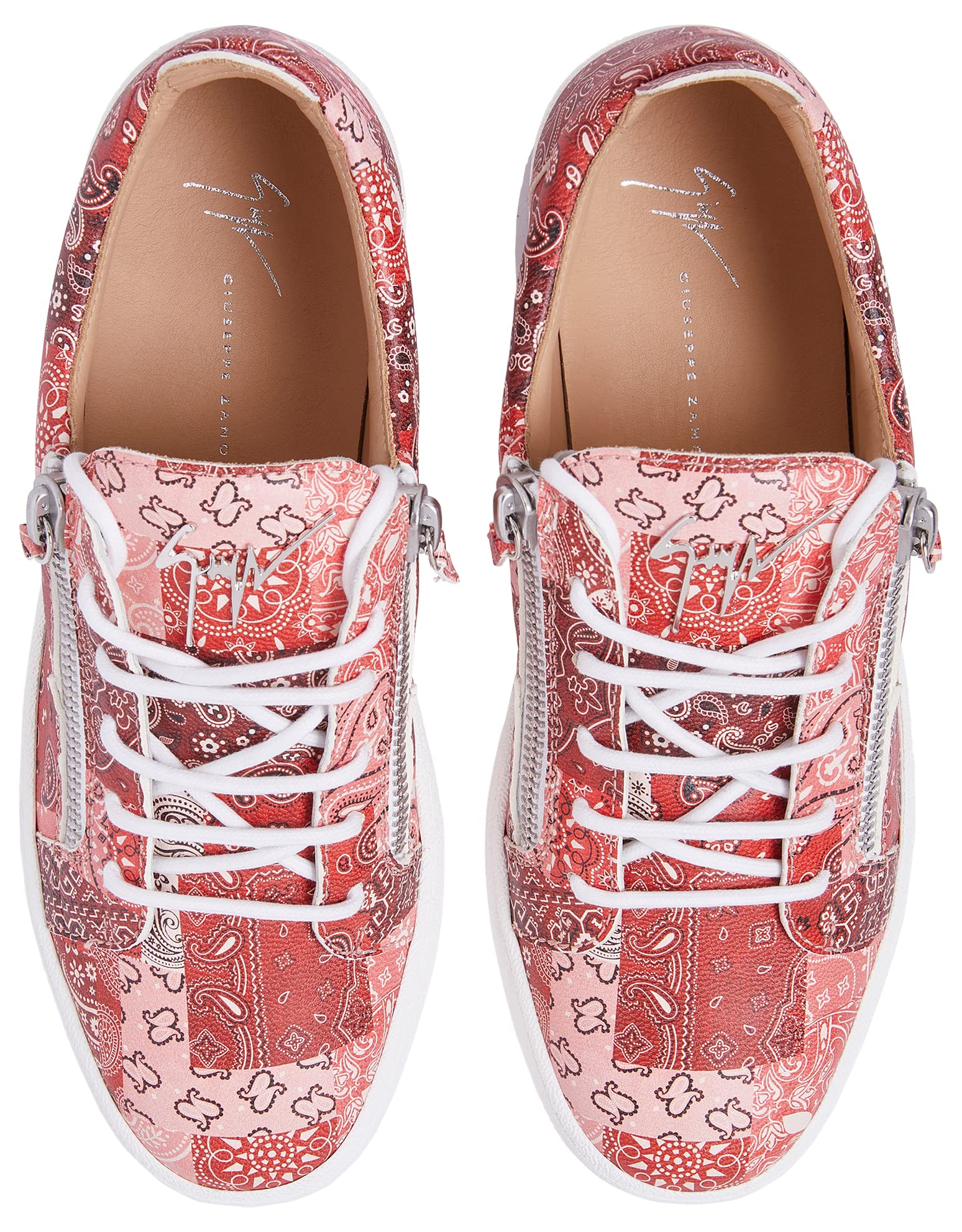 Giuseppe Zanotti, Frankie Low Top Bandana Print Sneakers, 11, Red