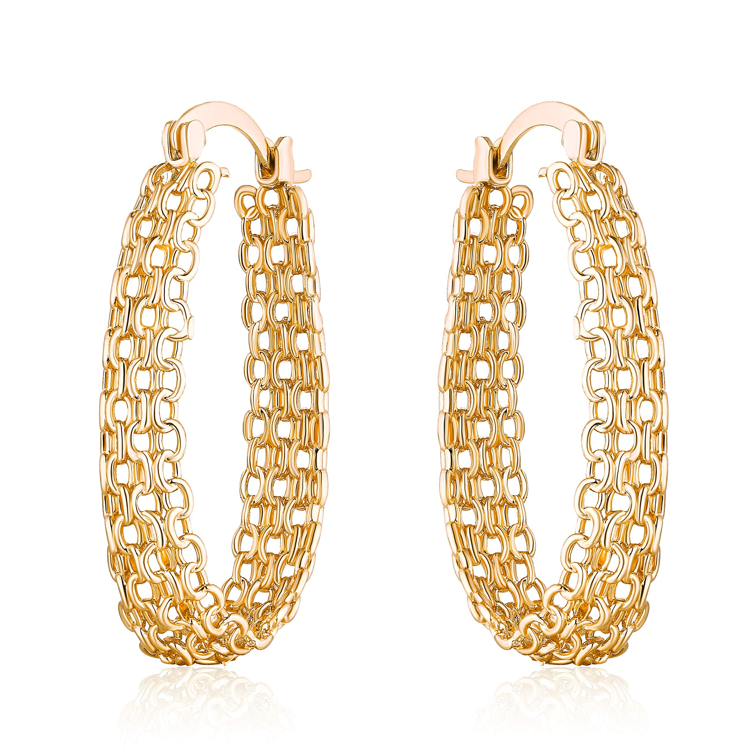 Gold Filigree Earrings for Women | Barzel 18K Gold Plated Link Mesh Braided Filigree Hoop Earrings (Gold)