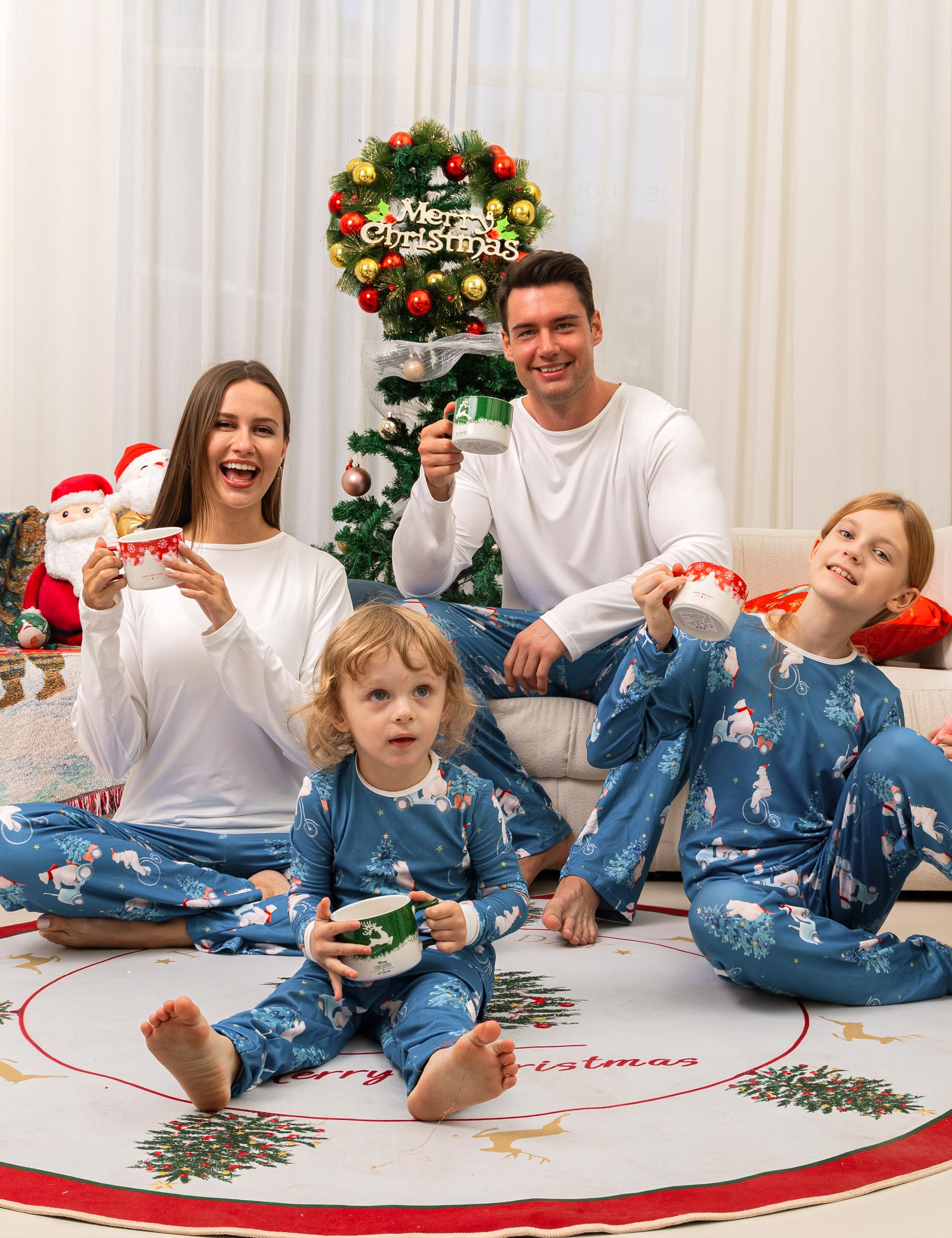 SUNNYBUY Christmas Pajamas Matching Sets, Holiday Family PJS Xmas Jammies for Couples, Driving Polar Bear 4T-90