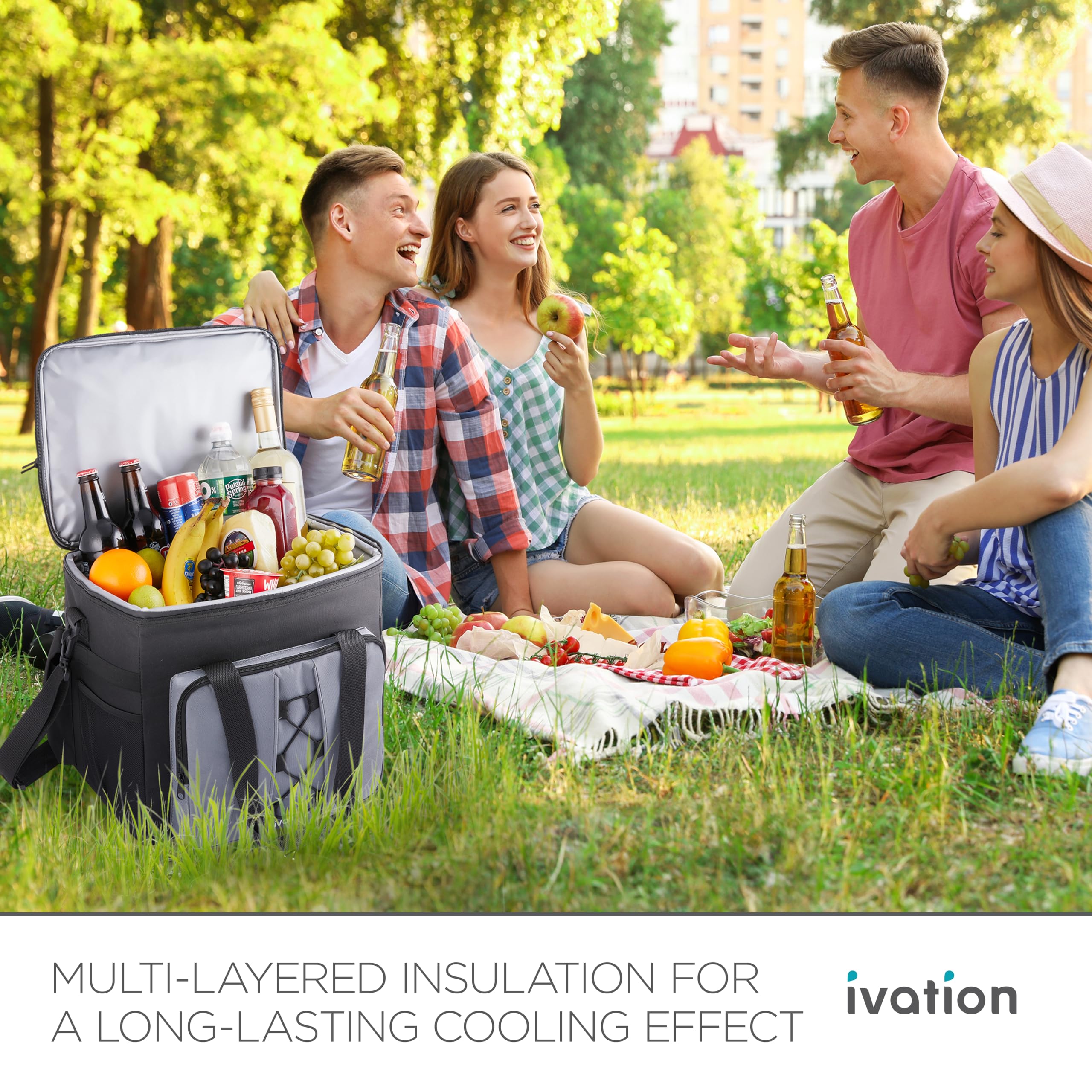 Ivation Portable Electric Cooler Bag | 18L Soft Sided Thermoelectric Travel Cooler with Shoulder Strap, Storage Pocket & DC 12V Plug in for Car, Truck & RV Camping