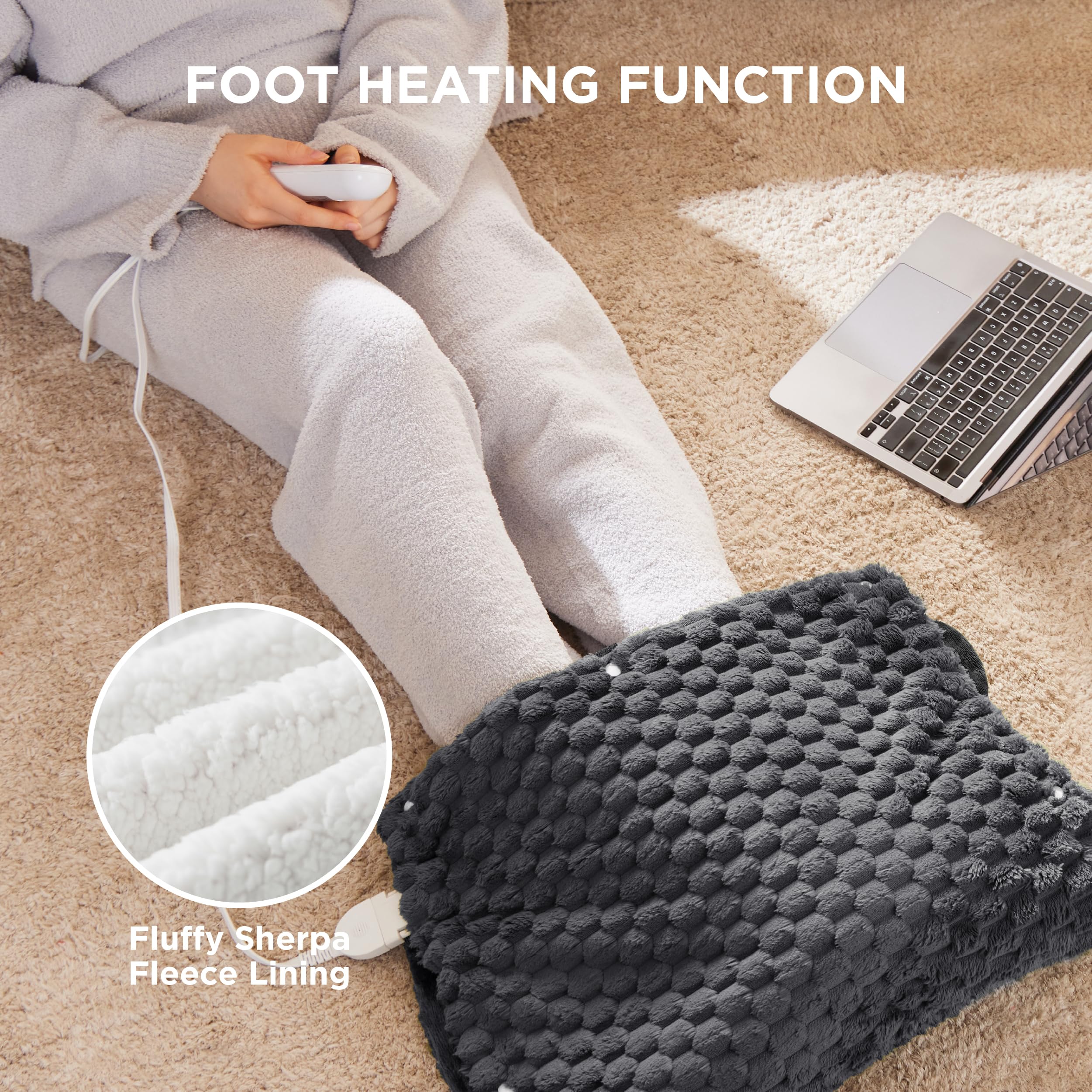 Bedsure Electric Foot Warmer, Bed Foot Warmer Fast Heating, Versatile Extra Large Heating Pad for Feet, Back, and Full Body, Gifts for Women, Men, and Mom, Auto Shut Off, 20x33 Inches, Charcoal Grey