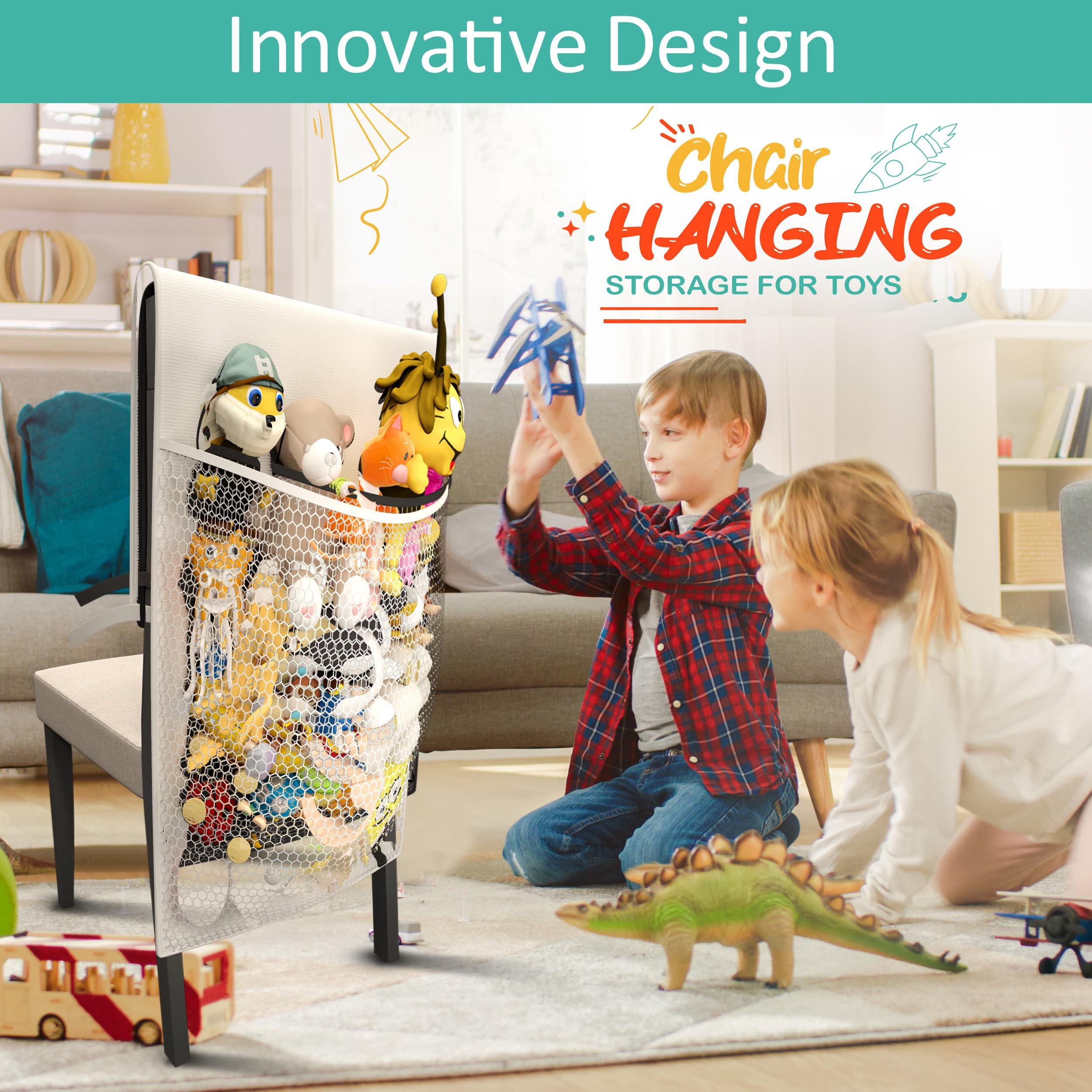 Stuffed Animal Storage Pocket for kids chair, Net & Hammock Holder: Perfect Toy Hammock Organizer for All Plushie & Large Hanging Corner Ideas and Plush Animals Stuff, Stuffed Animal Holder, White