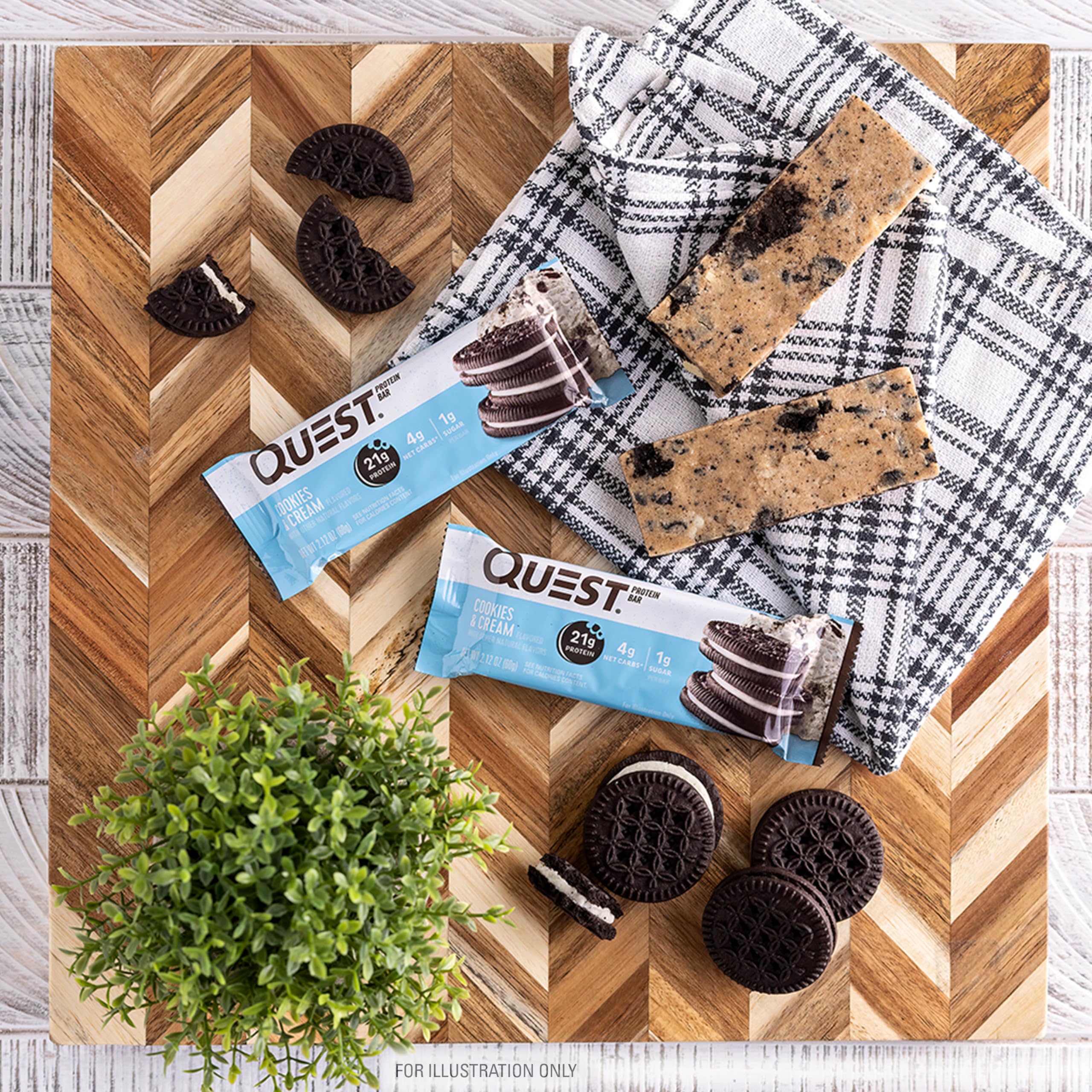 Quest Nutrition Cookies & Cream Protein Bars, 21g Protein, 4g Net Carbs, 1g Sugar, Gluten Free, Keto Friendly, 4 Count