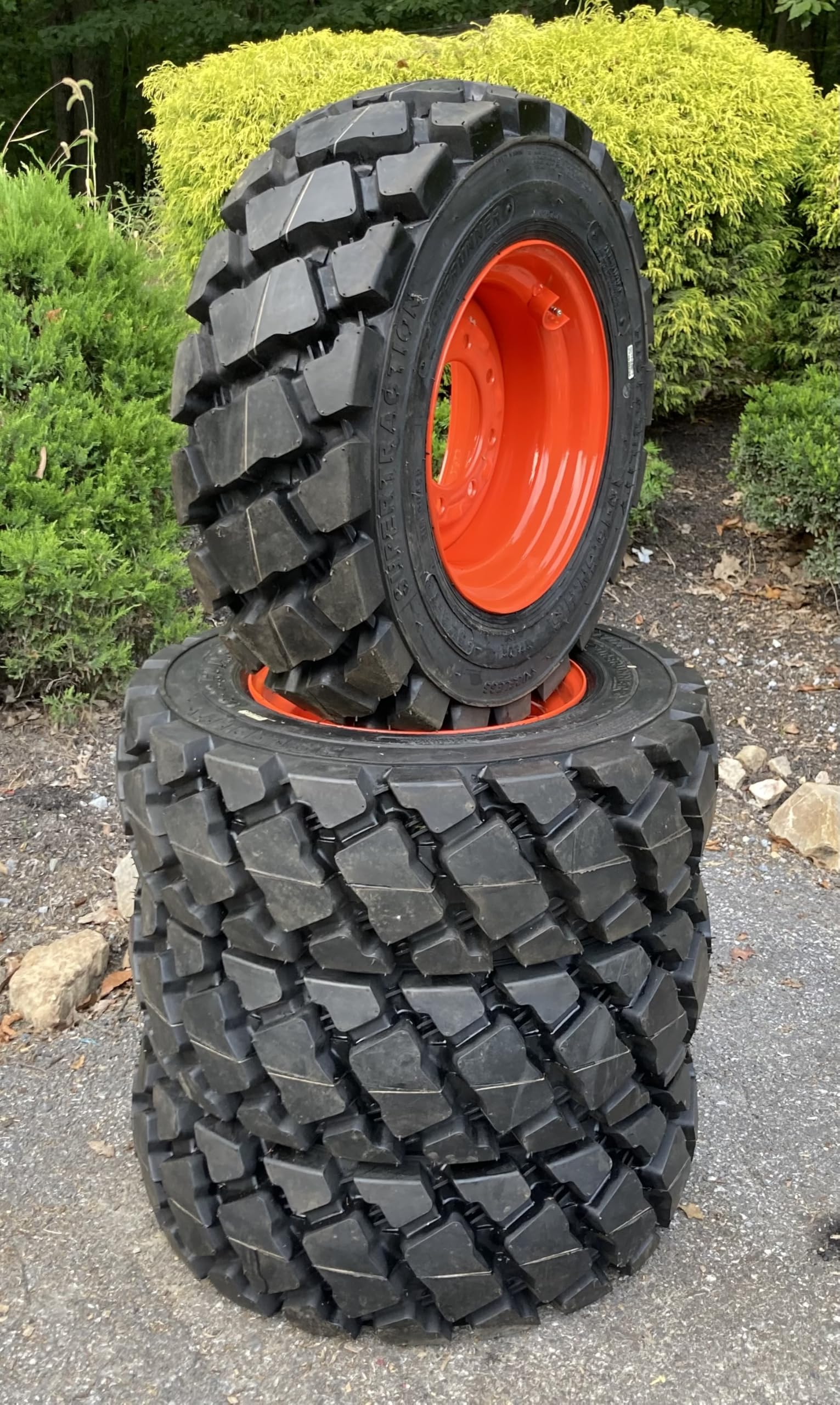 Set of 4-Heavy Duty 10-16.5 Forerunner SKS-7 Skid Steer Tires on Wheels/Rims (8 lug) for Bobcat -12PLY-10X16.5 -Heavy duty non-directional tread pattern designed for extreme surfaces