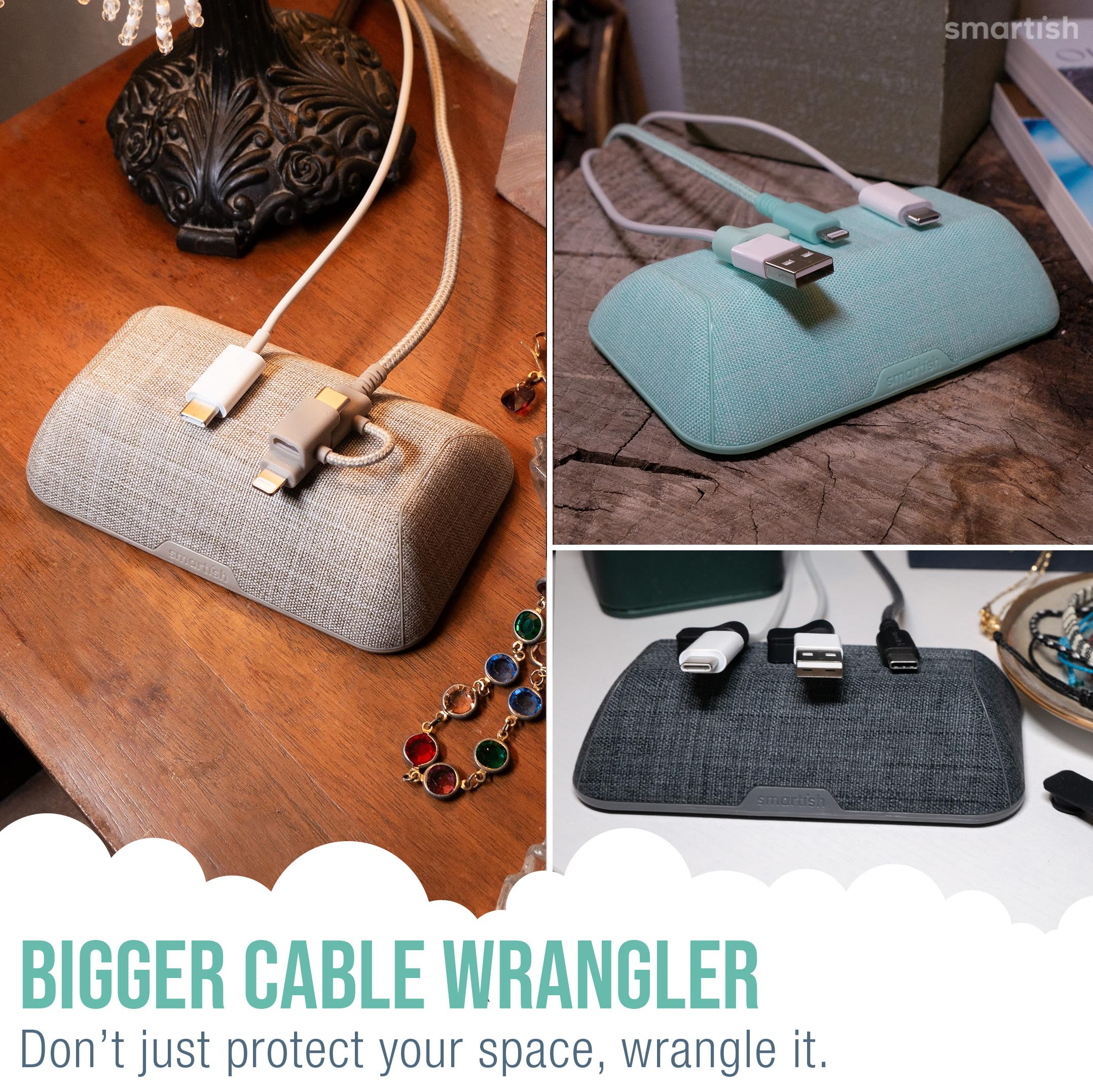 Smartish Magnetic Cord Holder - Bigger Cable Wrangler Organizer with Magnet Clips for Charger Management on Desktop, Nightstand, or Side Table - Holds 6+ Cables - No. 2 Pencil Gray