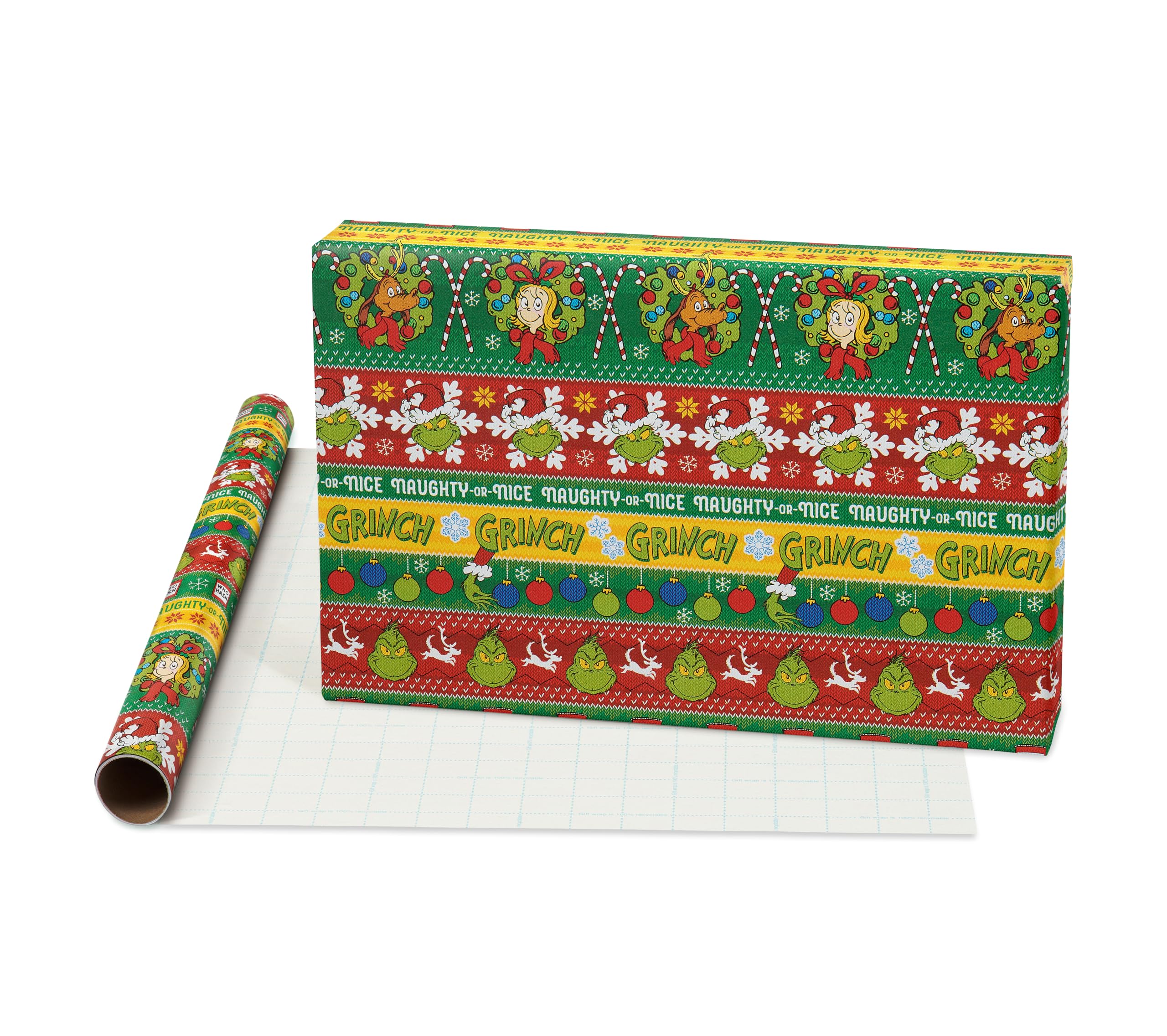 American Greetings 105 sq. ft. Grinch Christmas Wrapping Paper Bundle with Cut Lines, Grinch (3 Rolls 30 in. x 14 ft.)