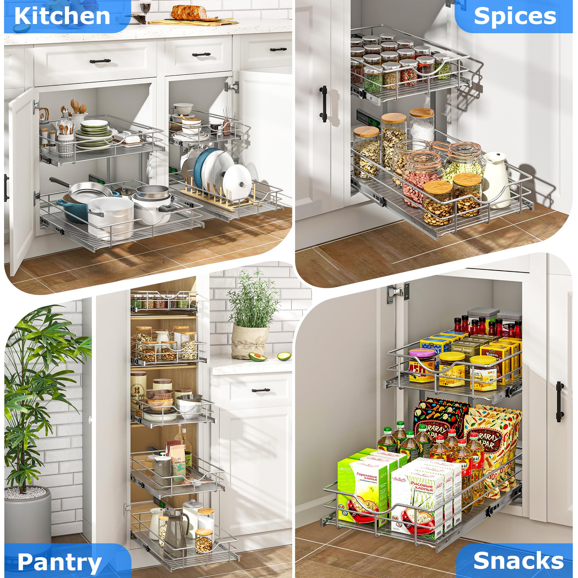 WelFurGeer 2 Tier Soft Close Pull Out Cabinet Organizer, 11" W x 21" D Pull Out Drawers for Cabinets, Kitchen Cabinet Organizers and Storage, Cabinet Roll Out Drawers, Pull Out Shelf for Cabinets