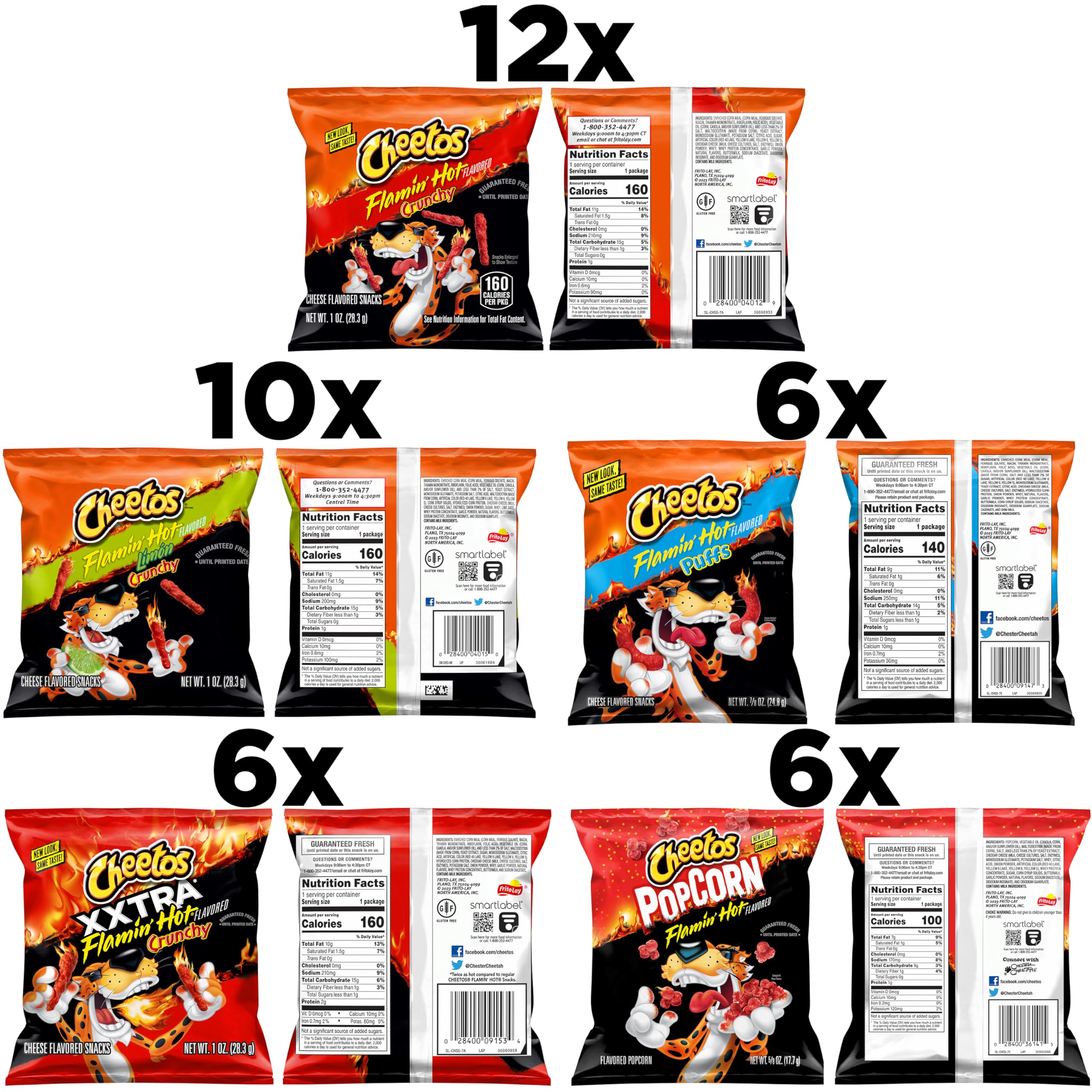 Cheetos Cheese Flavored Snacks, Flamin' Hot Mix Variety Pack, (Pack of 40)