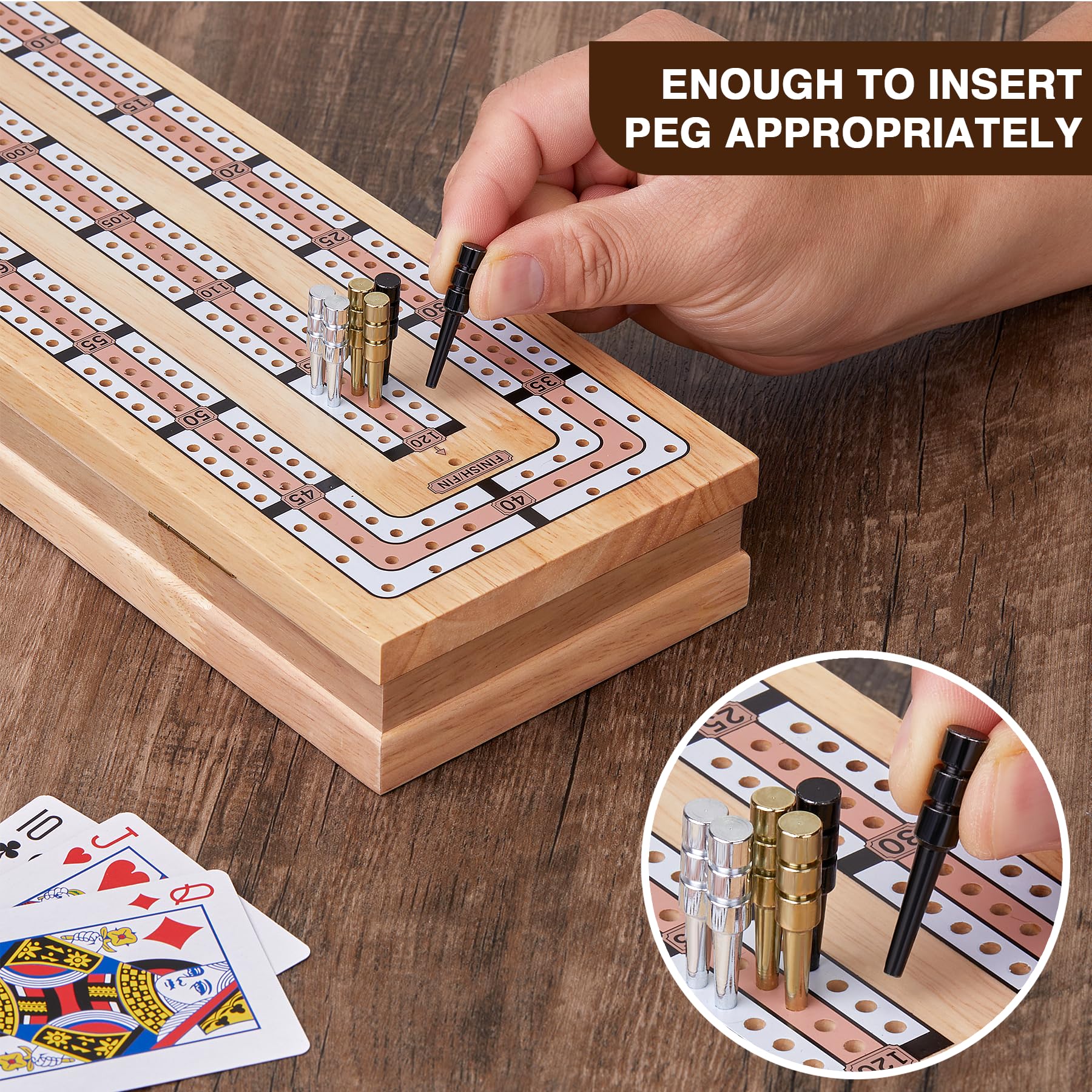 Vamslove Magnetic Cribbage Board 15'' Wooden Folding 3 Track Game Set, w/Instruction, Storage Slots for 2 Playing Cards/Pegs, Card Games for Travel Family Night