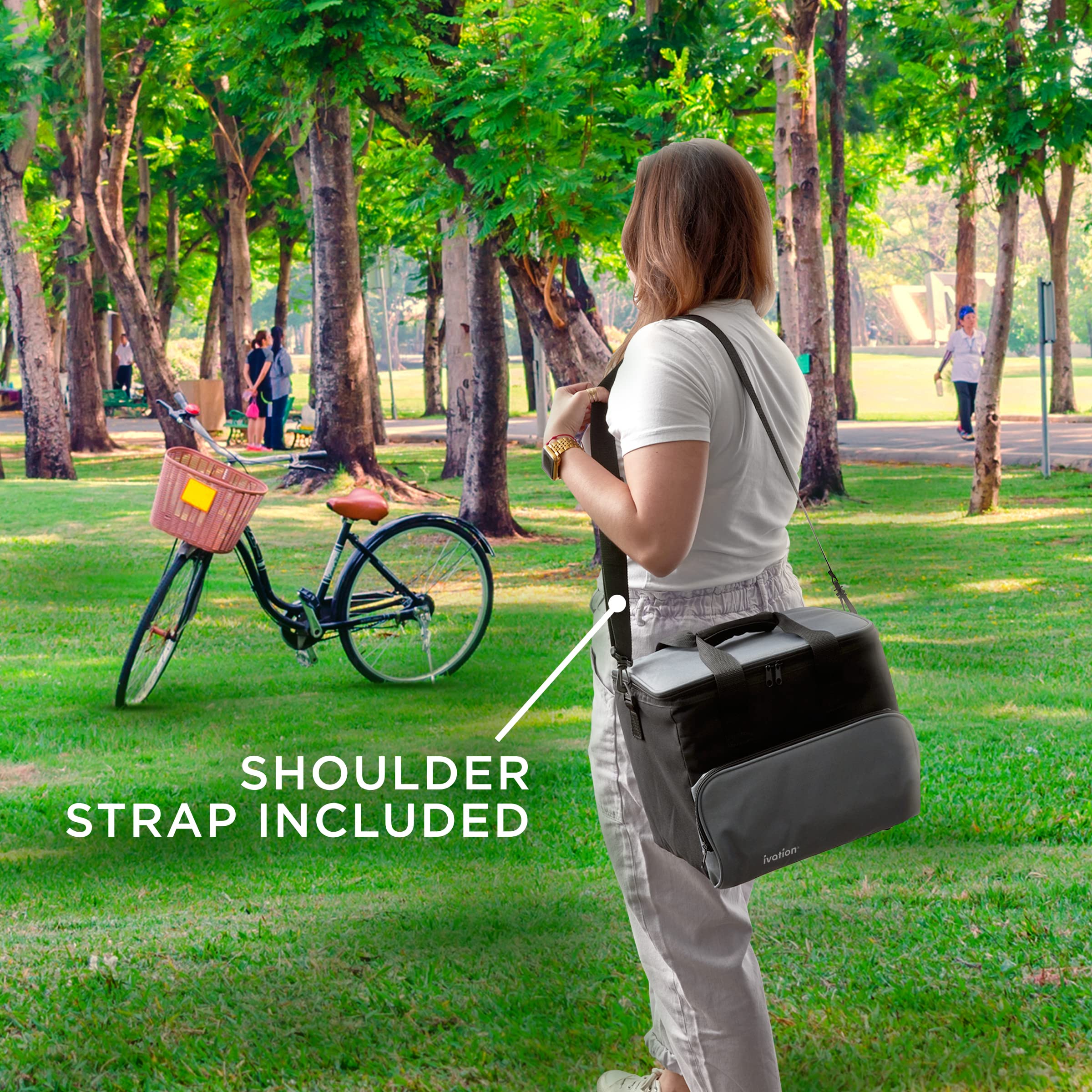 Ivation Portable Electric Cooler Bag | 15L Soft Sided Thermoelectric Travel Cooler with Shoulder Strap, Storage Pocket & DC 12V Plug in for Car, Truck & RV Camping