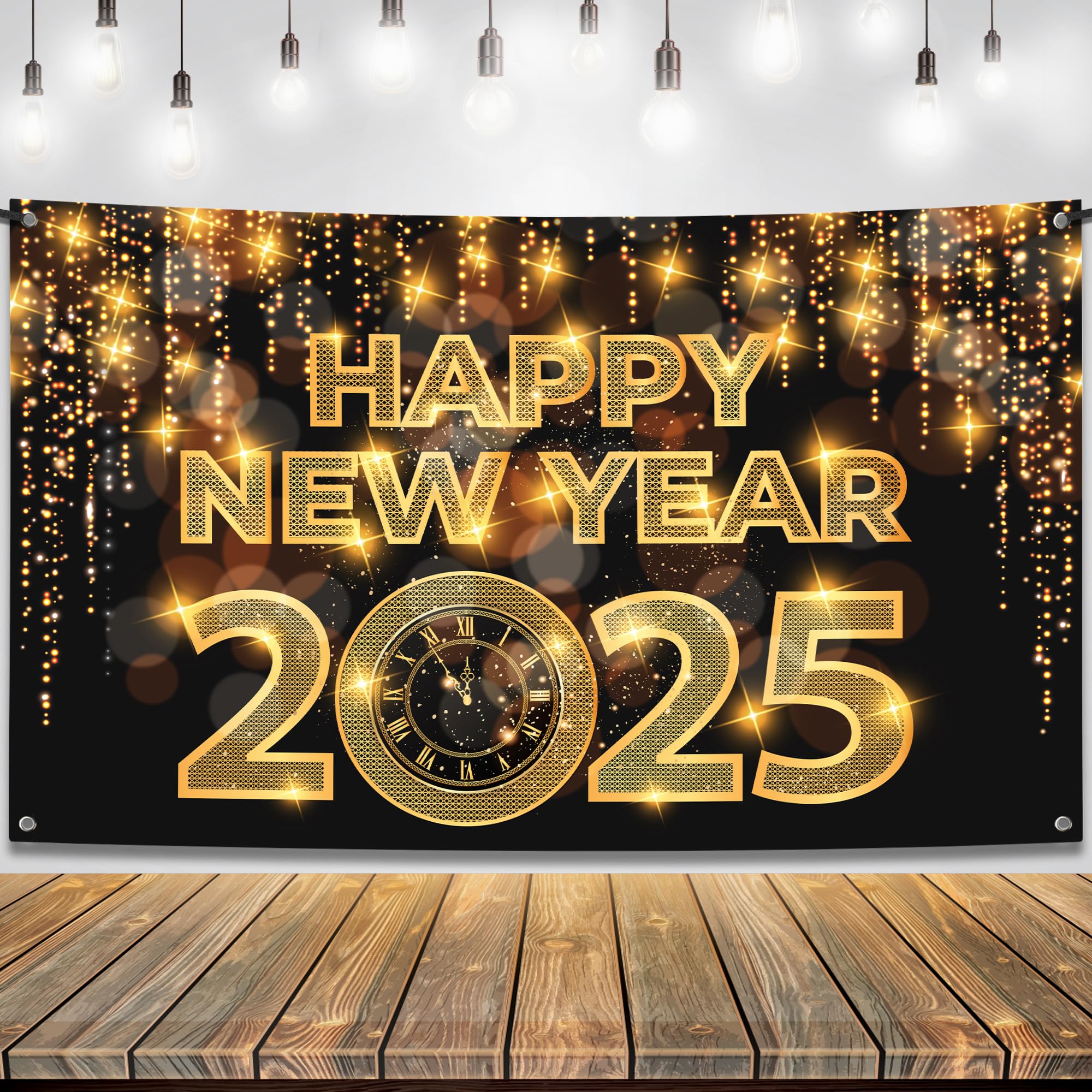 KatchOn, Large Happy New Year Banner 2025 - New Year Backdrop, 72x44 Inch | Happy New Year Decorations 2025 | Happy New Year Backdrop for New Years Eve Party Supplies 2025 | New Years Decorations 2025