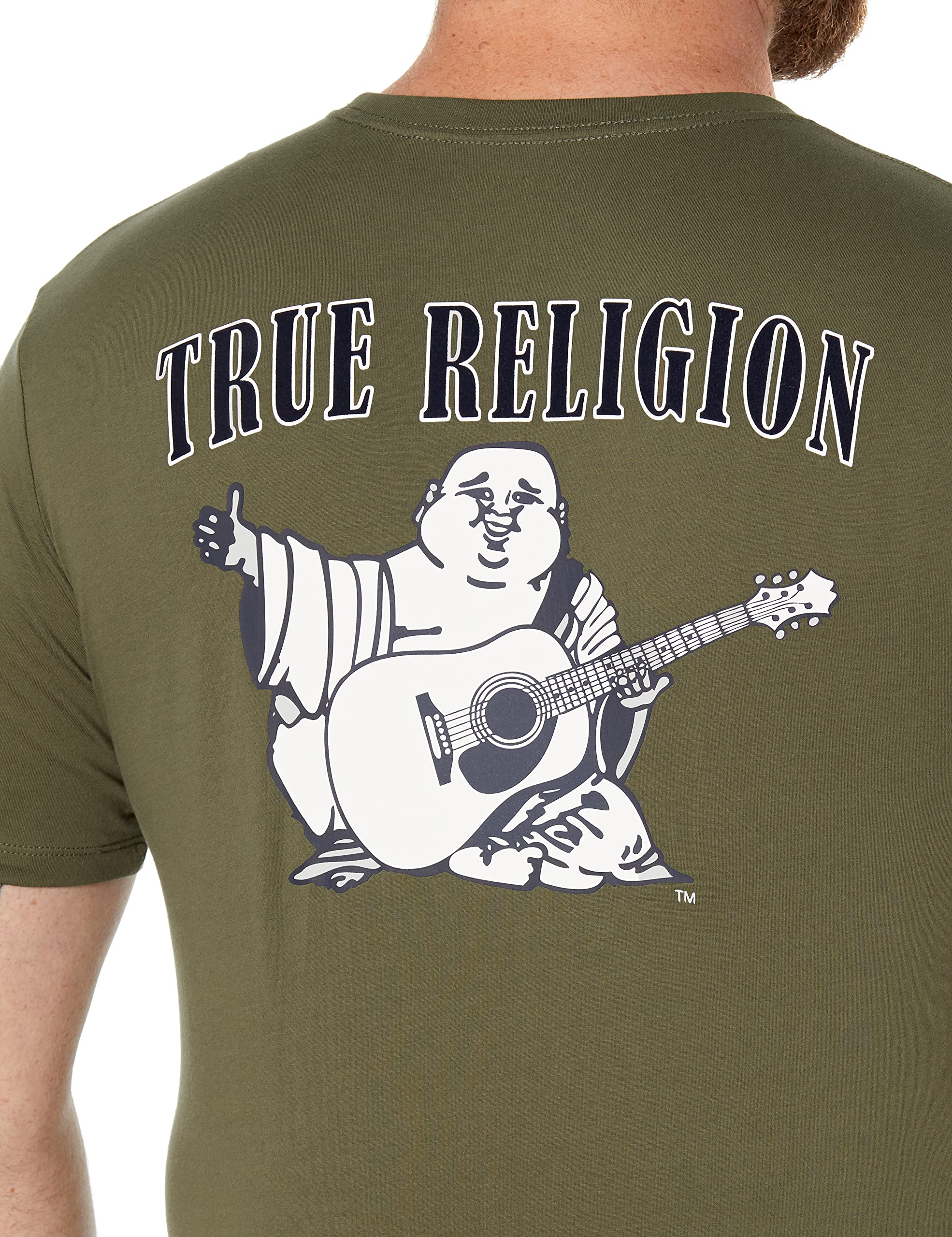 True Religion Men's Buddha Logo Crew Neck Tee, Militant Green, Large