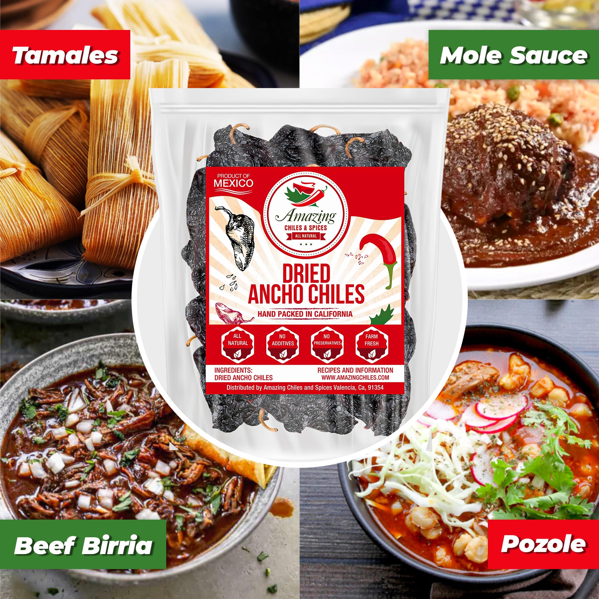 Dried Ancho Chiles Peppers 4 oz – Natural & Premium for Authentic Mexican Mole, Sauces, Stews, Salsas, and More! Sweet & Smoky Flavor with Mild to Medium Heat to Elevate Your Favorite Recipes.