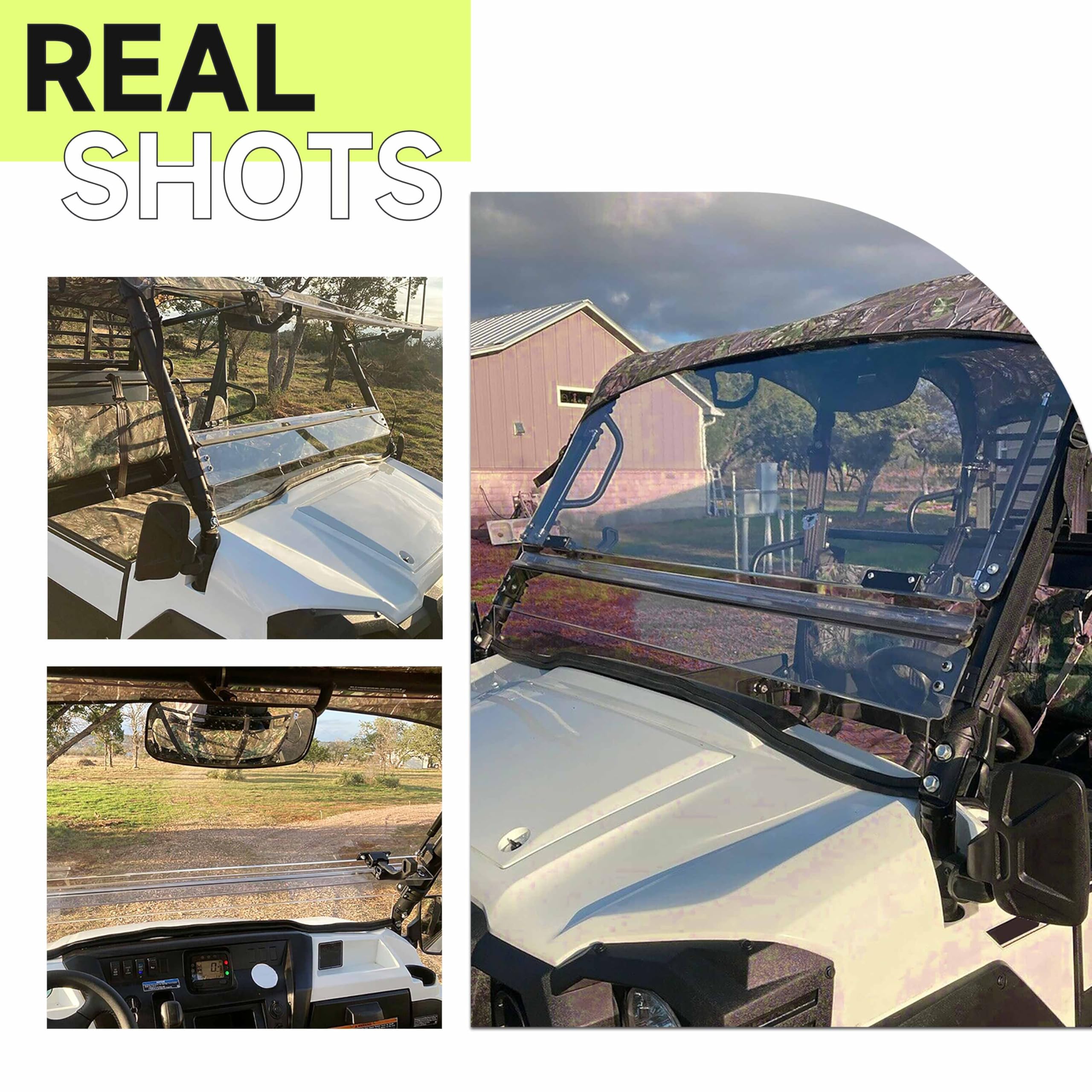 HECASA 2-IN-1 Folding Windshield Compatible with 2015+ Kawasaki Mule Pro FXT/DXT/DX/FX Clear Flip Windscreen Gas Spring Included Heavy Duty Scratch Resistance