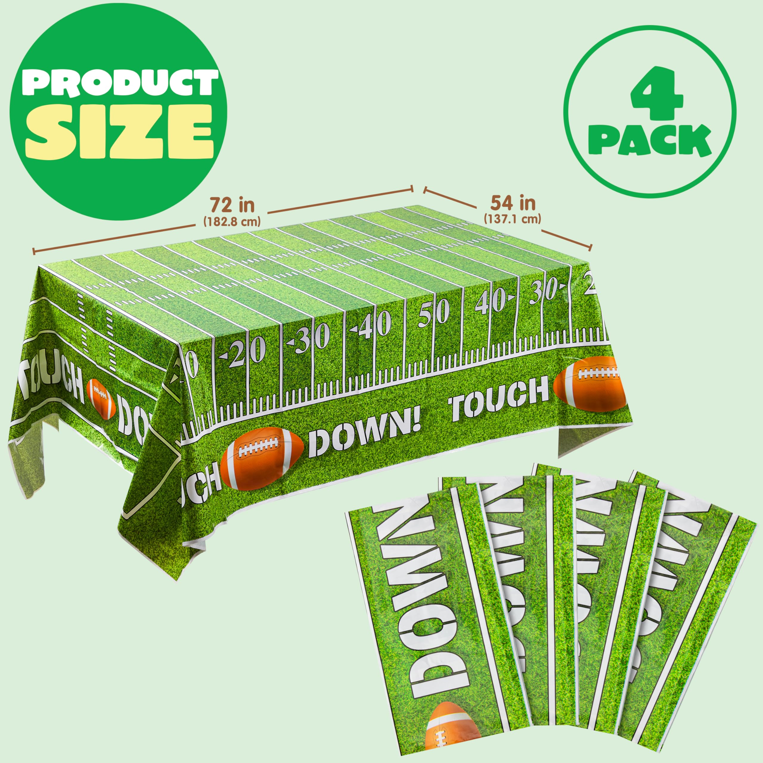 JOYIN 4 Pack Game Day Football Tablecloth Table Cover Touchdown Party Decorations Football Party Supplies (54x72 Inches)