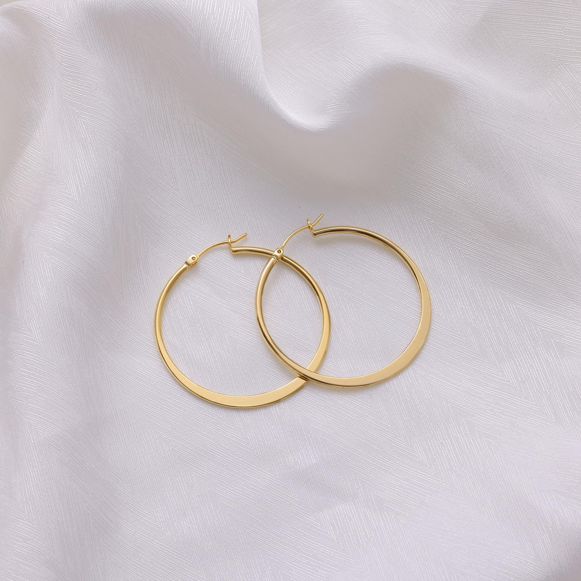 Gacimy Gold Hoop Earrings for Women 14k Real Gold Plated, Flattened Gold Hoops Medium Gold Earrings Hoops 40mm