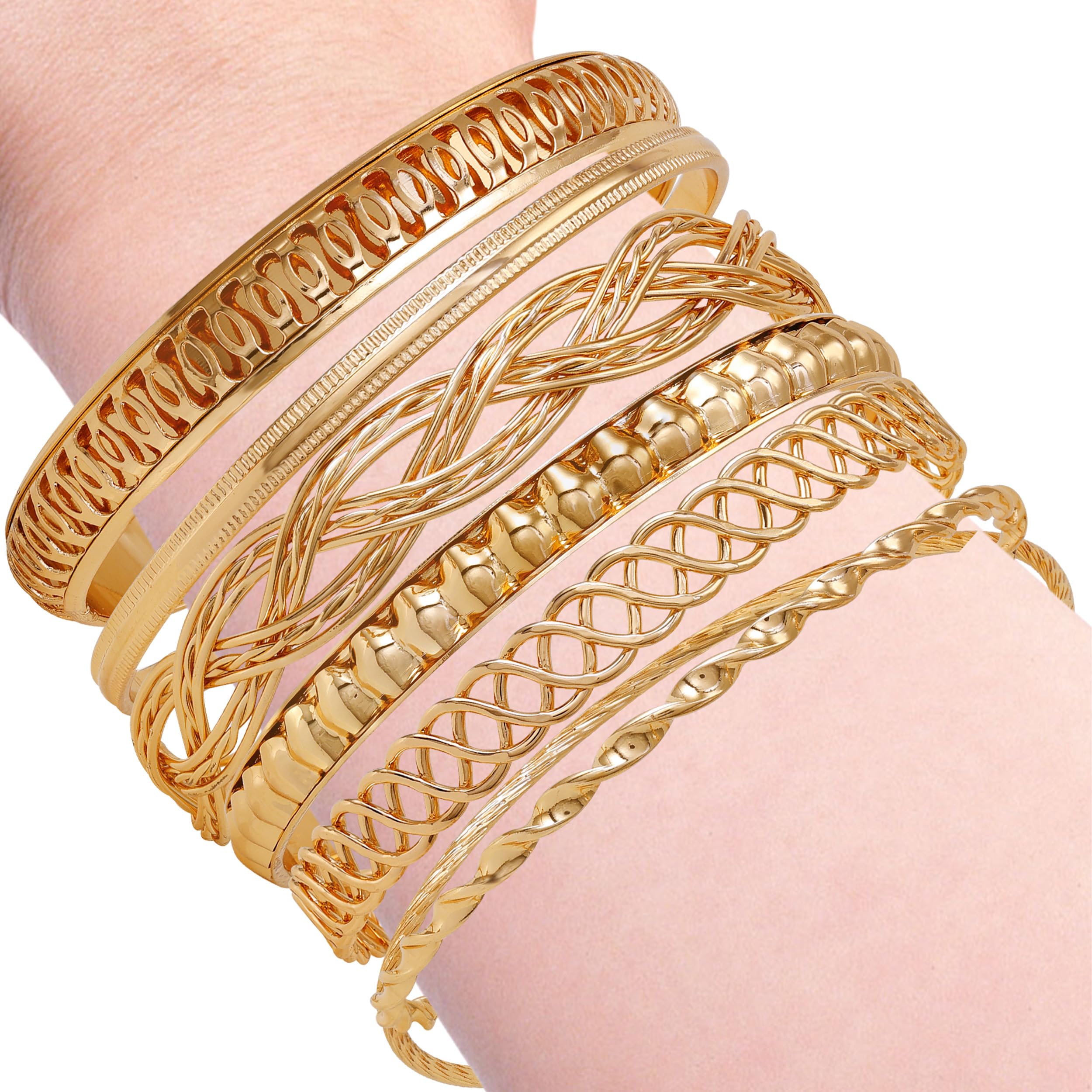 GUESS "Basic" Gold 7 Piece Mixed Bangle Bracelet