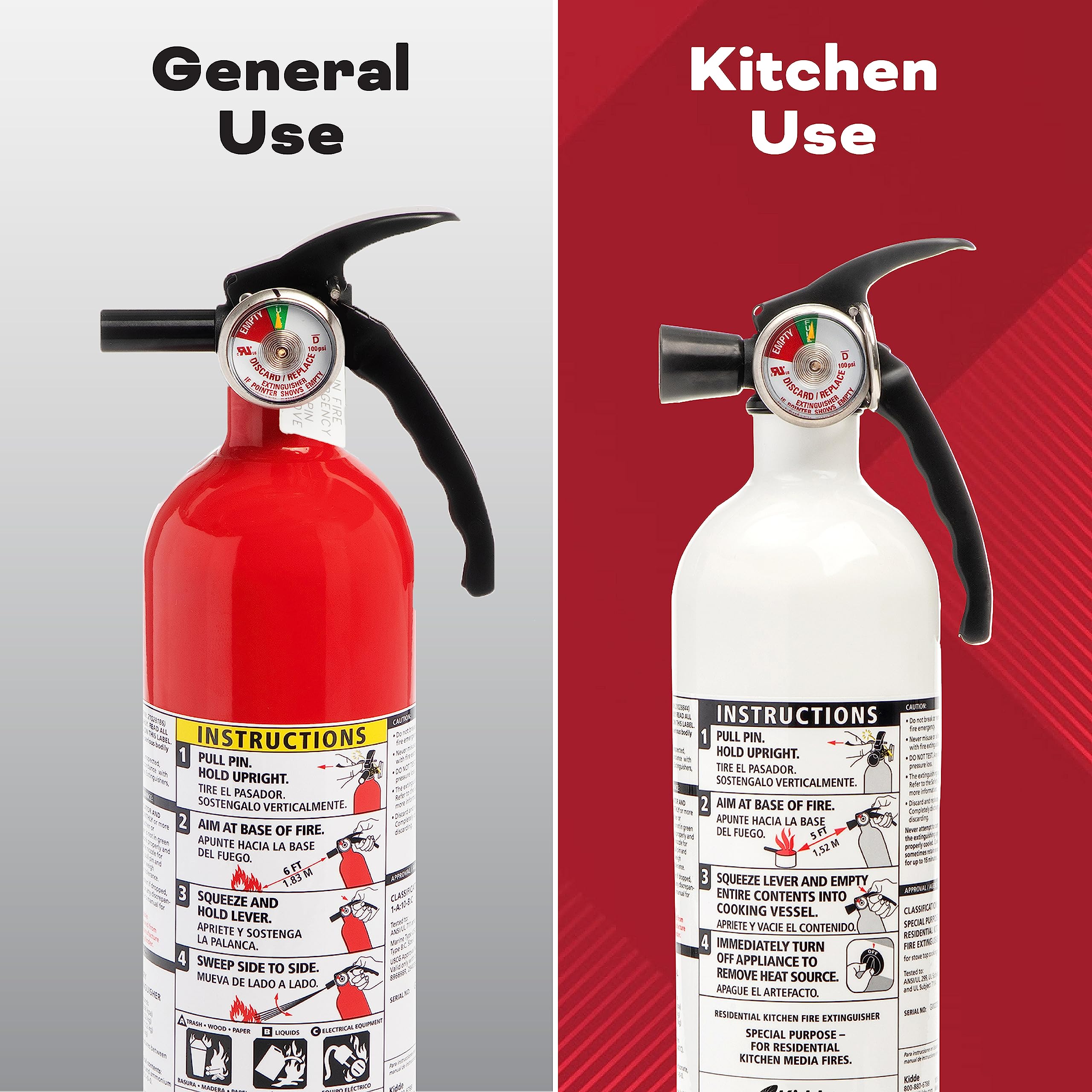 Kidde Kitchen Fire Extinguishers for Home & Office Use, 2 Pack: One 1-A:10-B:C and One Specialty Kitchen Extinguisher, Wall Mount & Strap Brackets Included