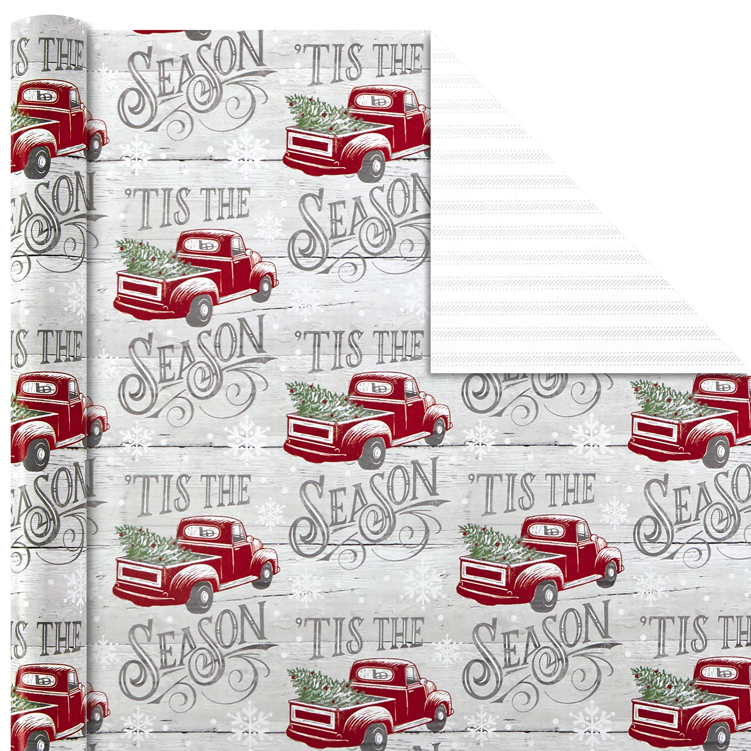 Hallmark Holiday Wrapping Paper Rolls - Rustic Christmas Gift Wrap Paper (Set of 3 Reversible Rolls: 120 sq. ft. ttl.) Plaid, Barn, Red Truck, Moose, Woodland Scenes