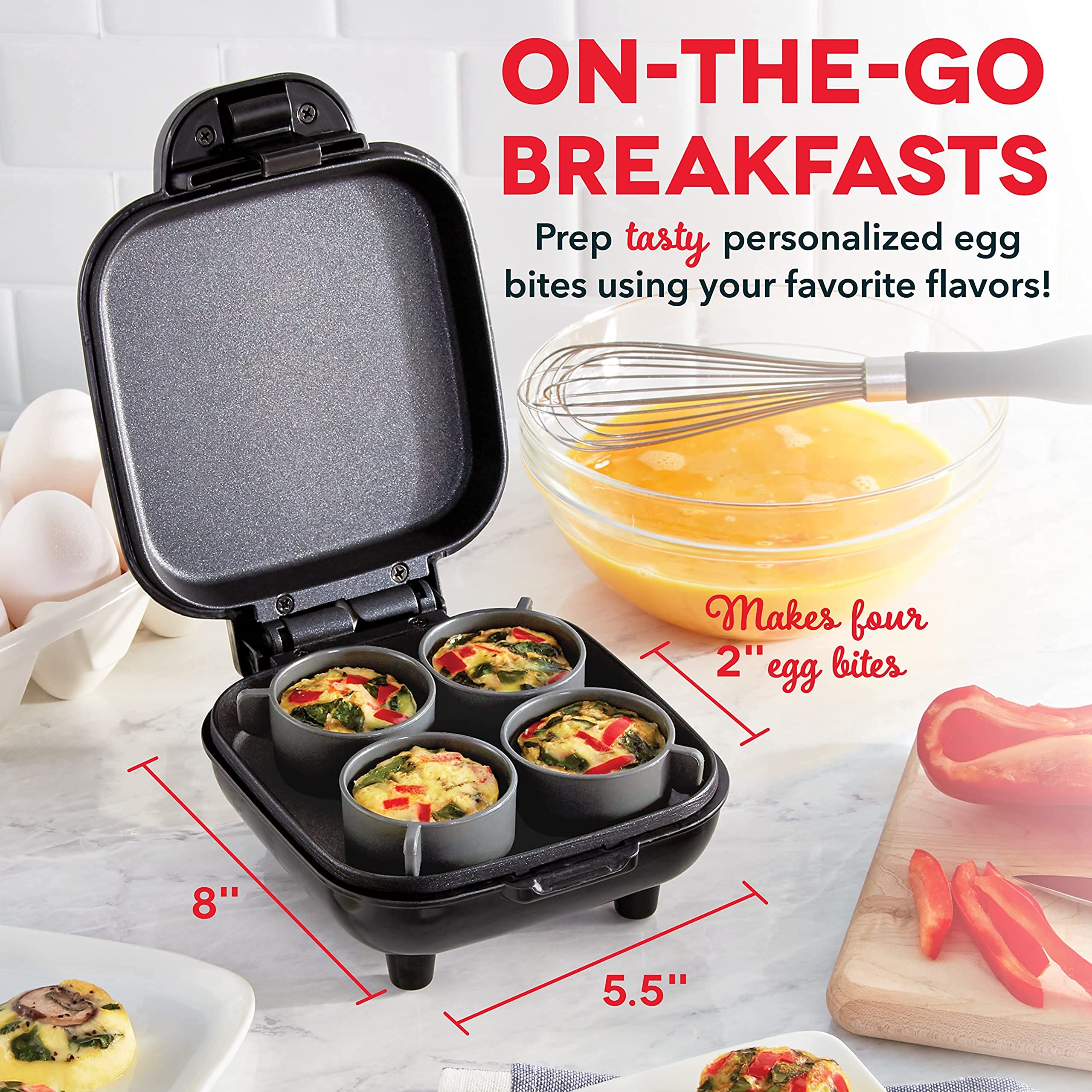 Dash Deluxe Egg Bite Maker - Electric Egg Bite Maker for Healthy Protein Snacks - Quick Cleanup, Space-Saving Design & Non-Slip Feet - 4 Servings, Black