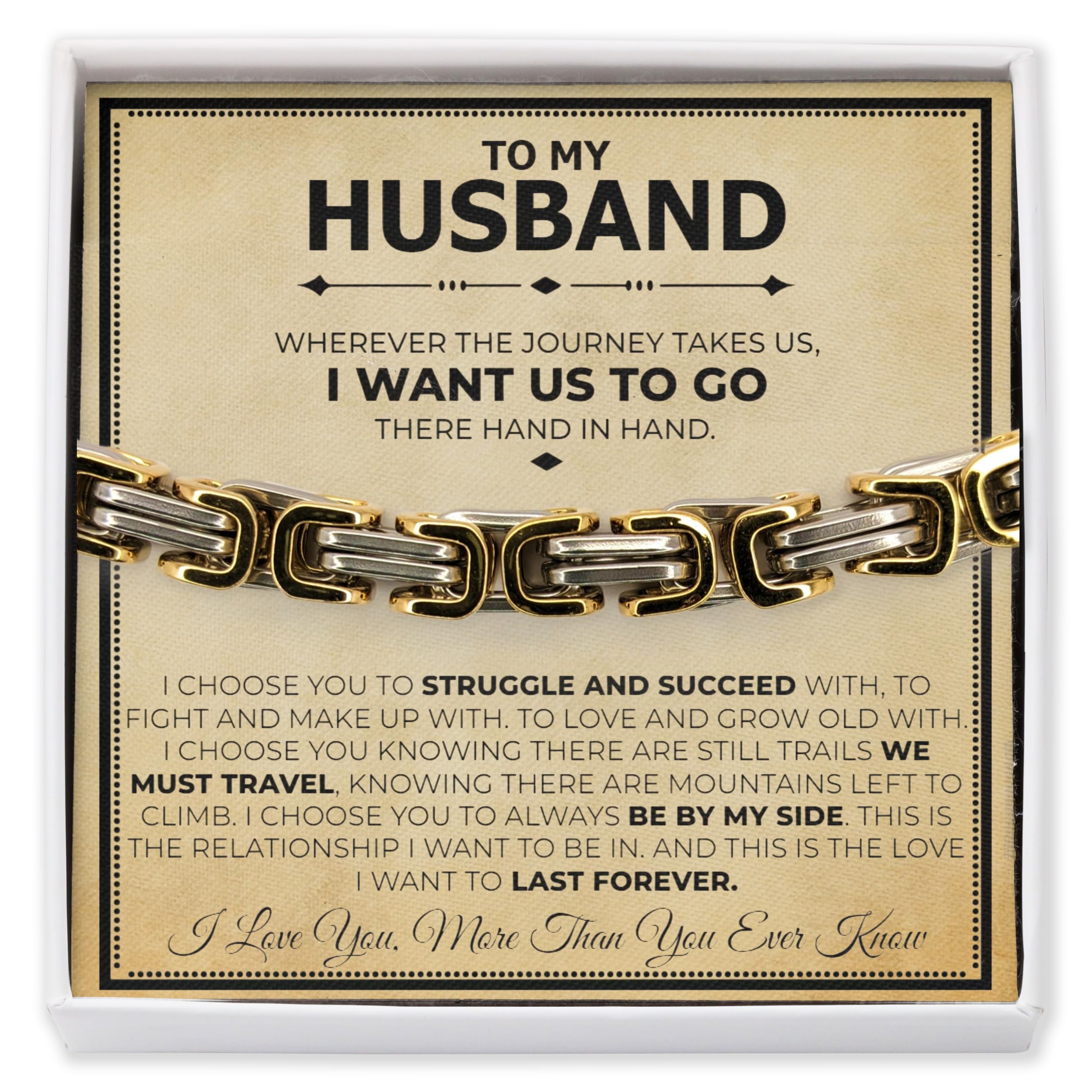 Love You This Much To My Husband Classic Steel Bracelet | Bracelets for Husband | Best Gift for Husband Birthday | Unique Husband Gifts (Twist Link Bracelet, Classic Stainless)