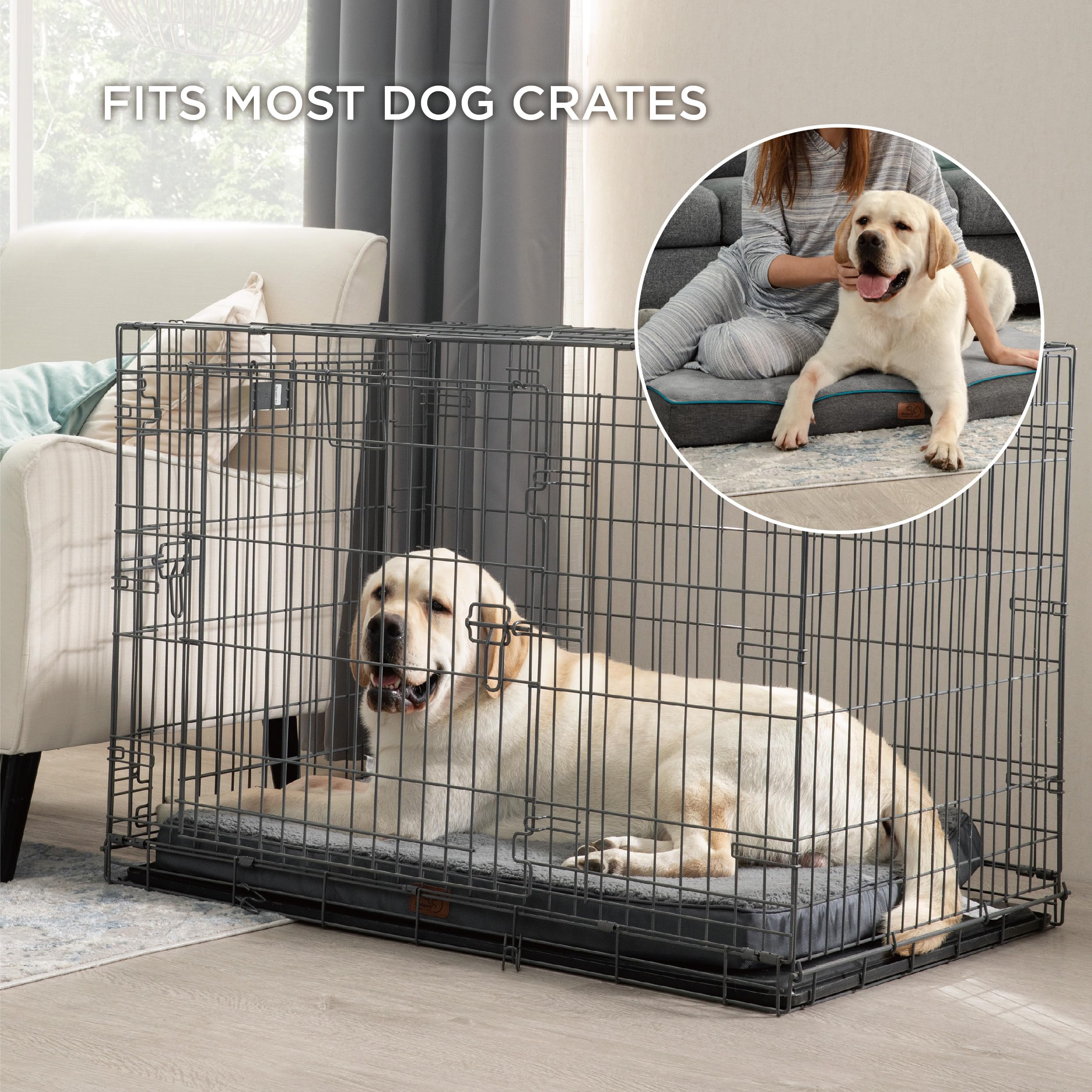 Bedsure Memory Foam Dog Bed for Extra Large Dogs - Orthopedic Waterproof Dog Bed for Crate with Removable Washable Cover and Nonskid Bottom - Plush Flannel Fleece Top Pet Bed, Grey