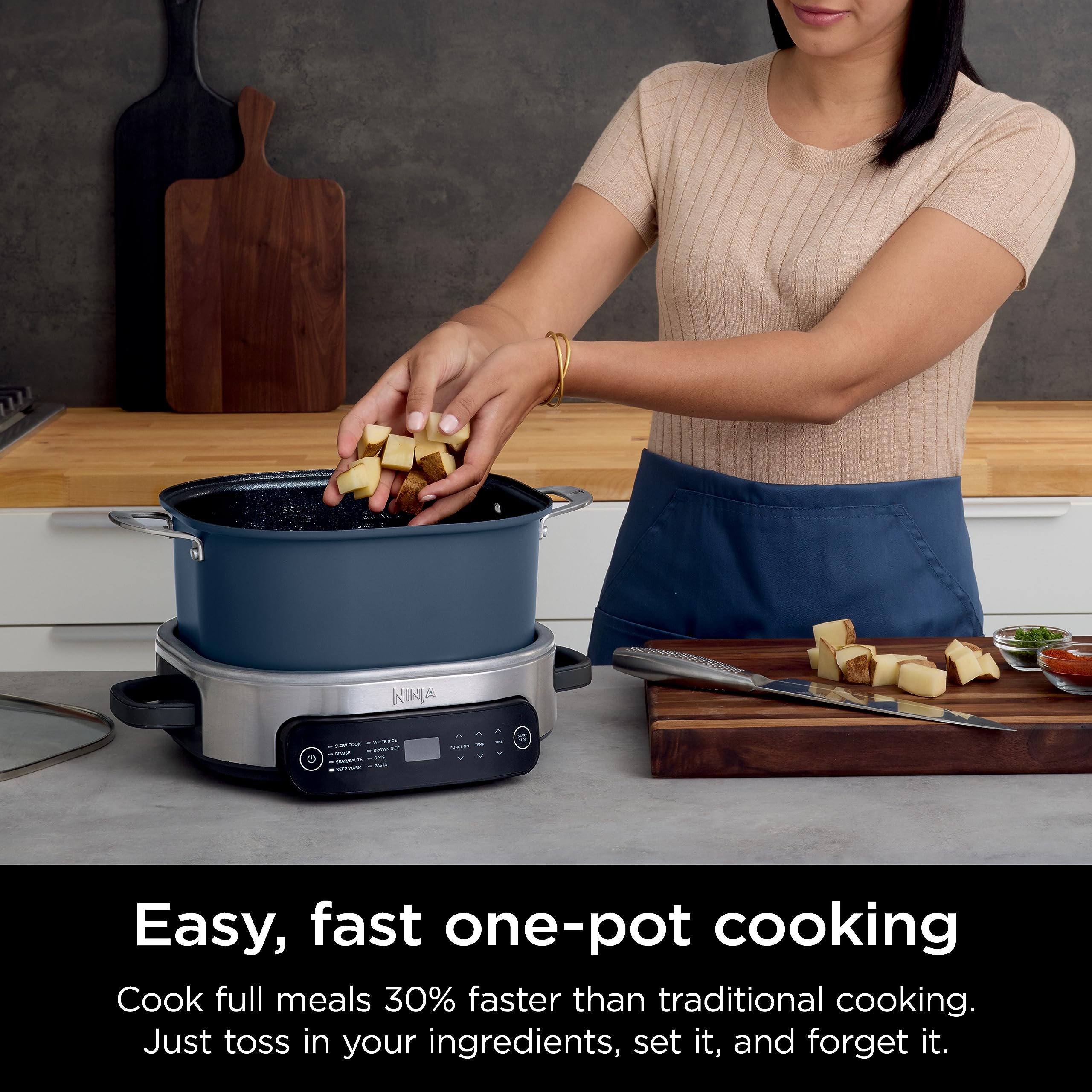 Ninja MC1101 Foodi Everyday Possible Cooker Pro, 8-in-1 Versatility, 6.5 QT, One-Pot Cooking, Replaces 10 Cooking Tools, Faster Cooking, Family-Sized Capacity, Adjustable Temp Control, Midnight Blue