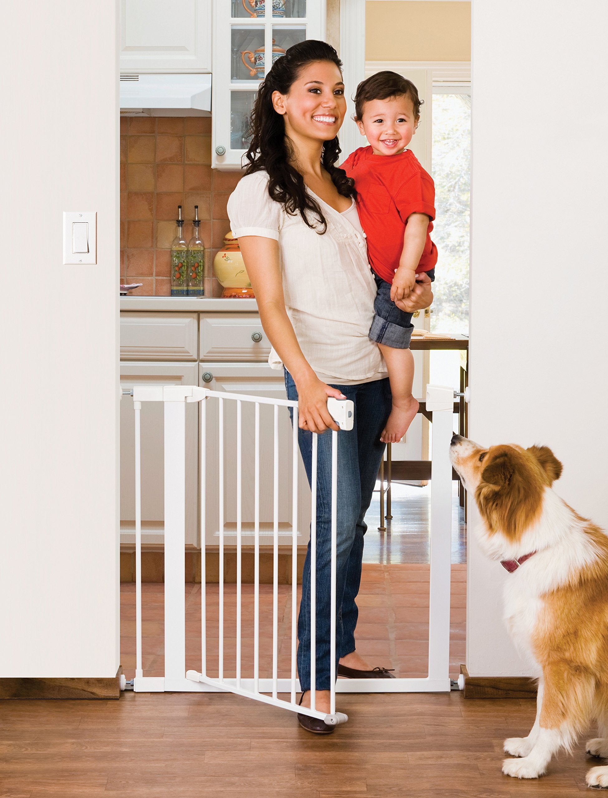 Munchkin® Easy Close Pressure Mounted Baby Gate for Stairs, Hallways and Doors, Walk Through with Door, Metal, White, 35x29.5 Inch (Pack of 1)