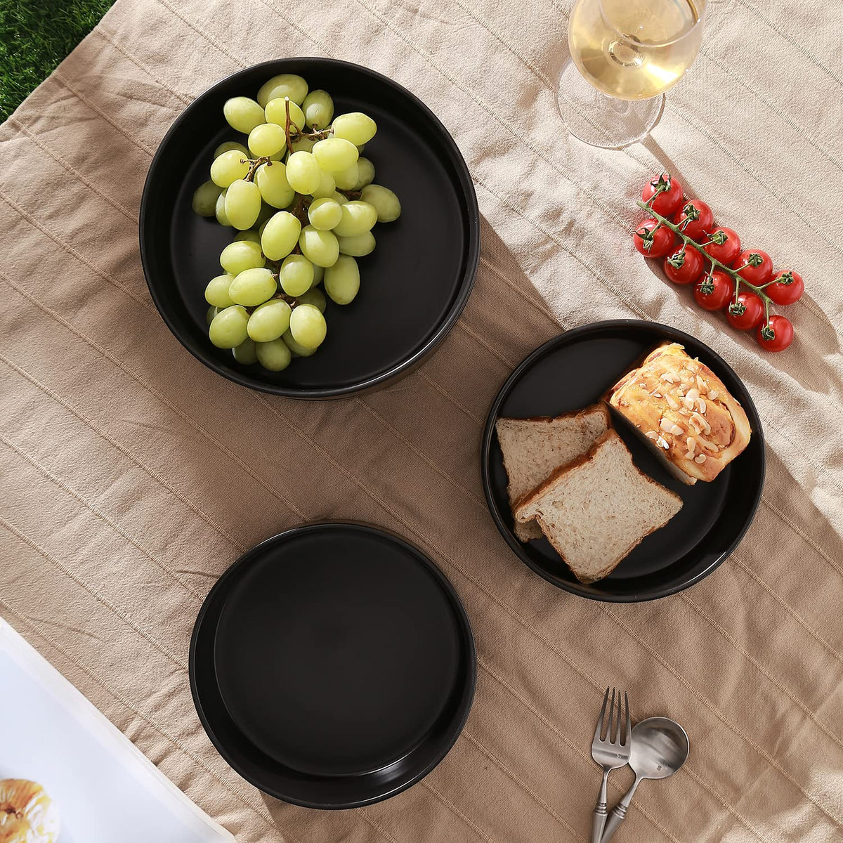 Stone Lain Celina Stoneware Bowl Set, 3-Piece Round Serving Bowls, Bowls for Kitchen, Black