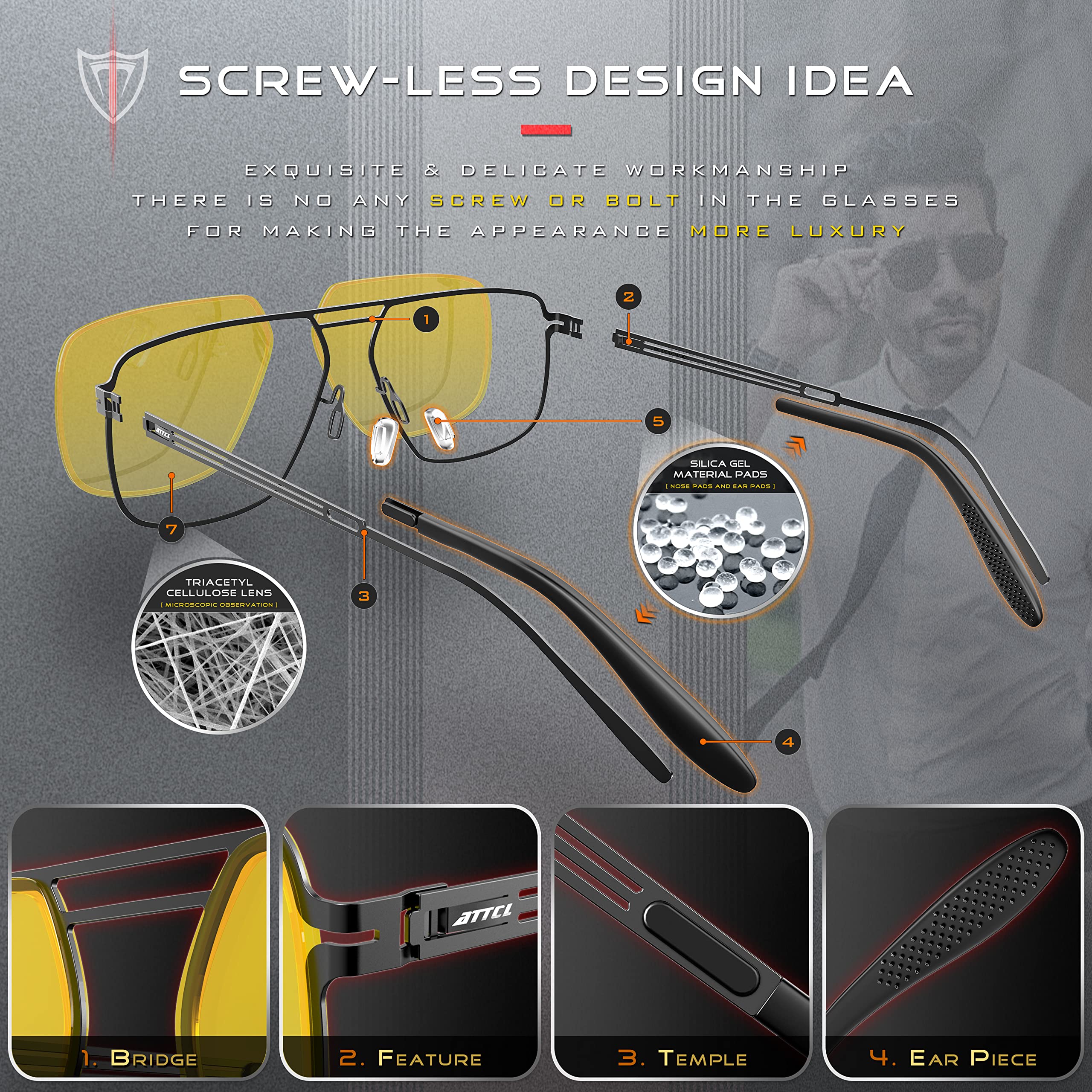 Polarized Sunglasses for Men Square Steel Frame UV400 Lightweight Driving Outdoor Use 9771-yeshi